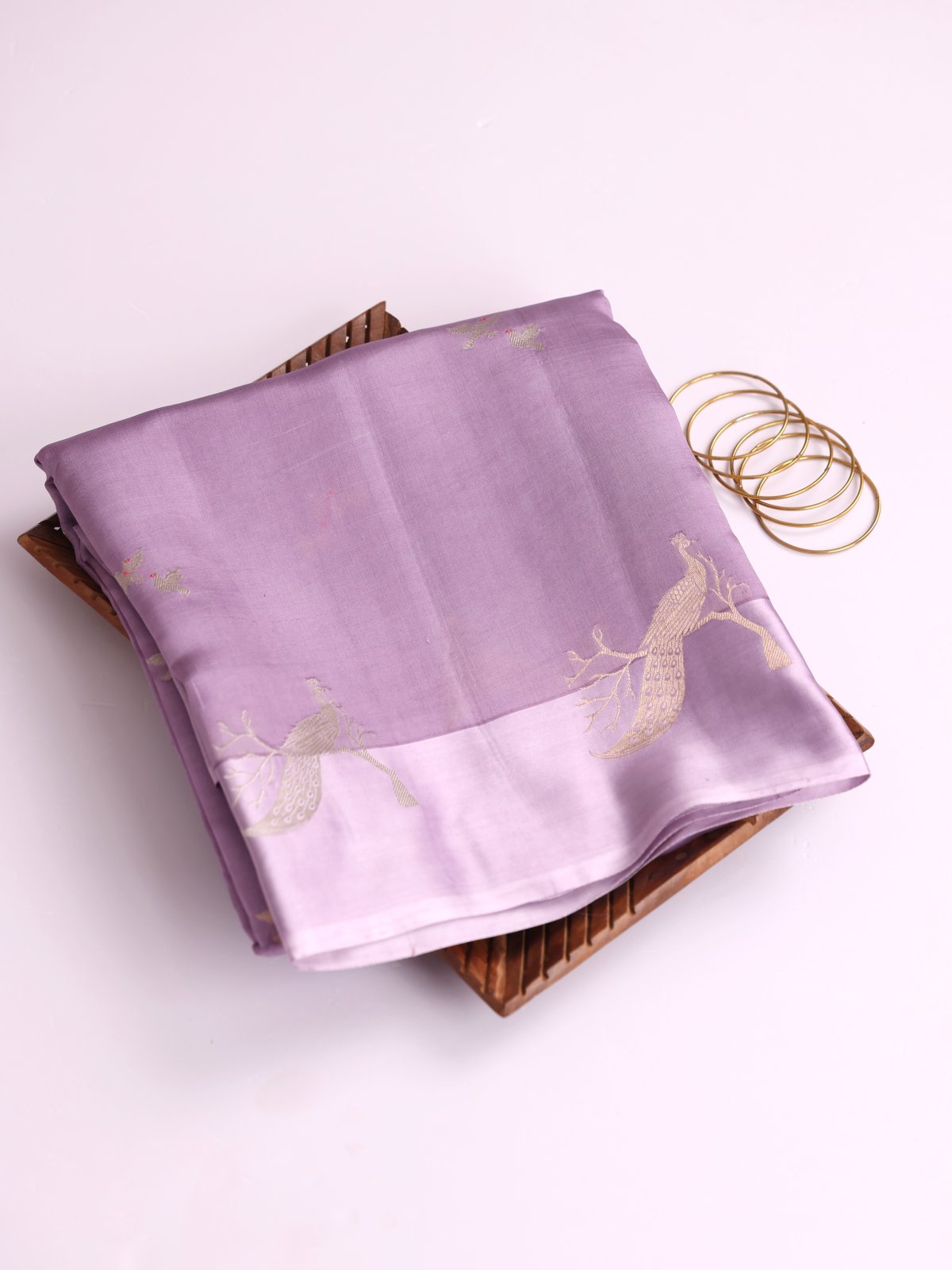 Light Lavender Mashru Silk Saree With Satin Border