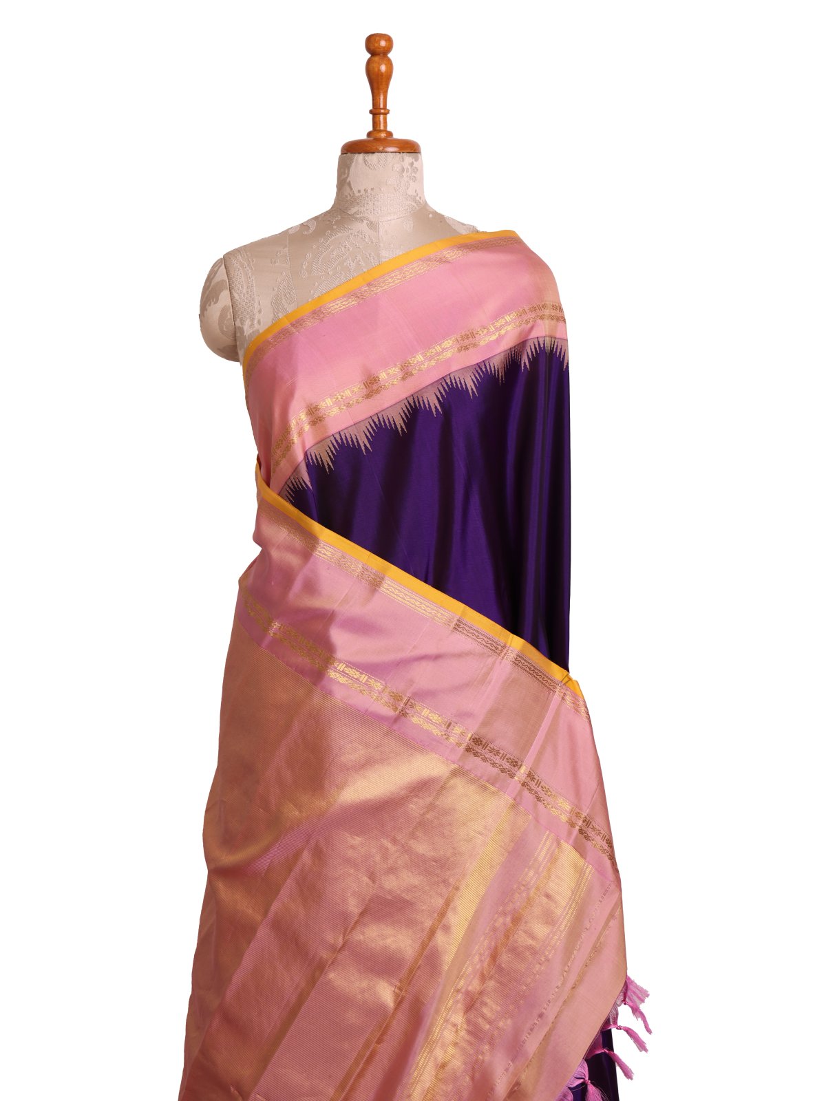 Dark Purple Gadwal Silk Saree With Light Pink Border