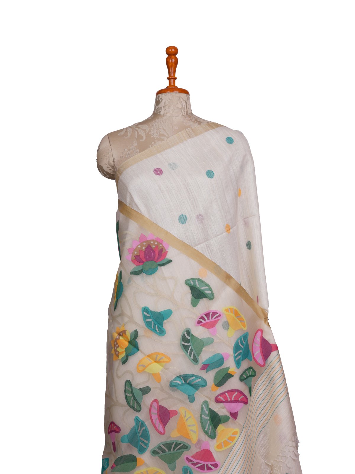 Off White Kora Tussar Silk Saree With Jamdani Pallu