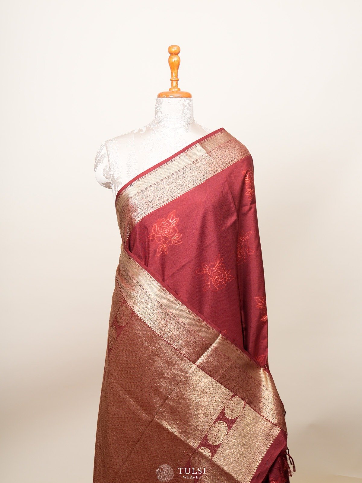 Maroon Shibori Kanjeevaram Silk Saree