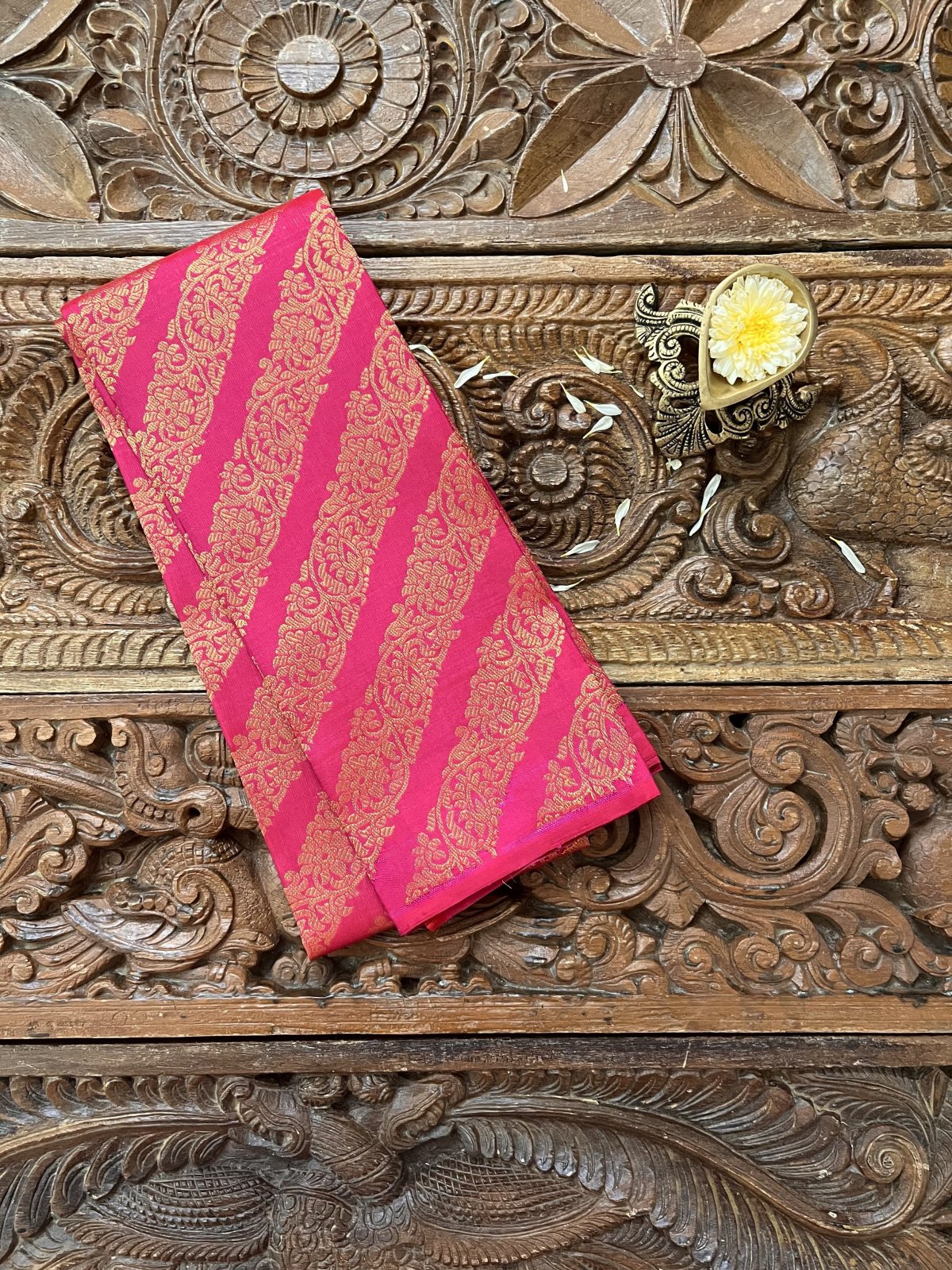 Pink Kanjeevaram Silk Blouse With Gold Zari