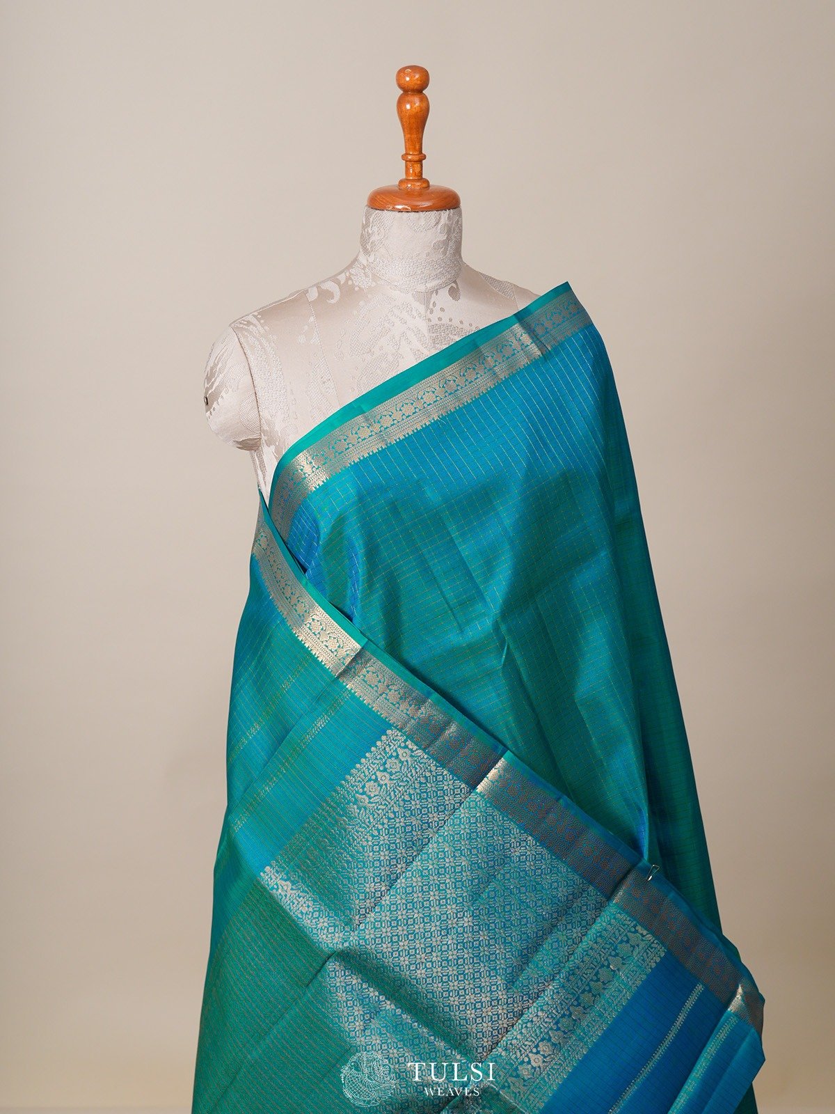 Cyan Kanjeevaram Silk Saree