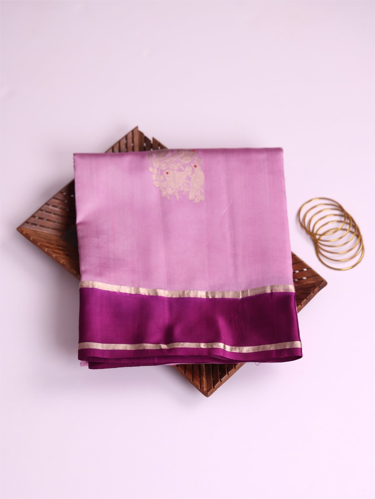Lavender Mashru Silk Saree With Purple Satin Border
