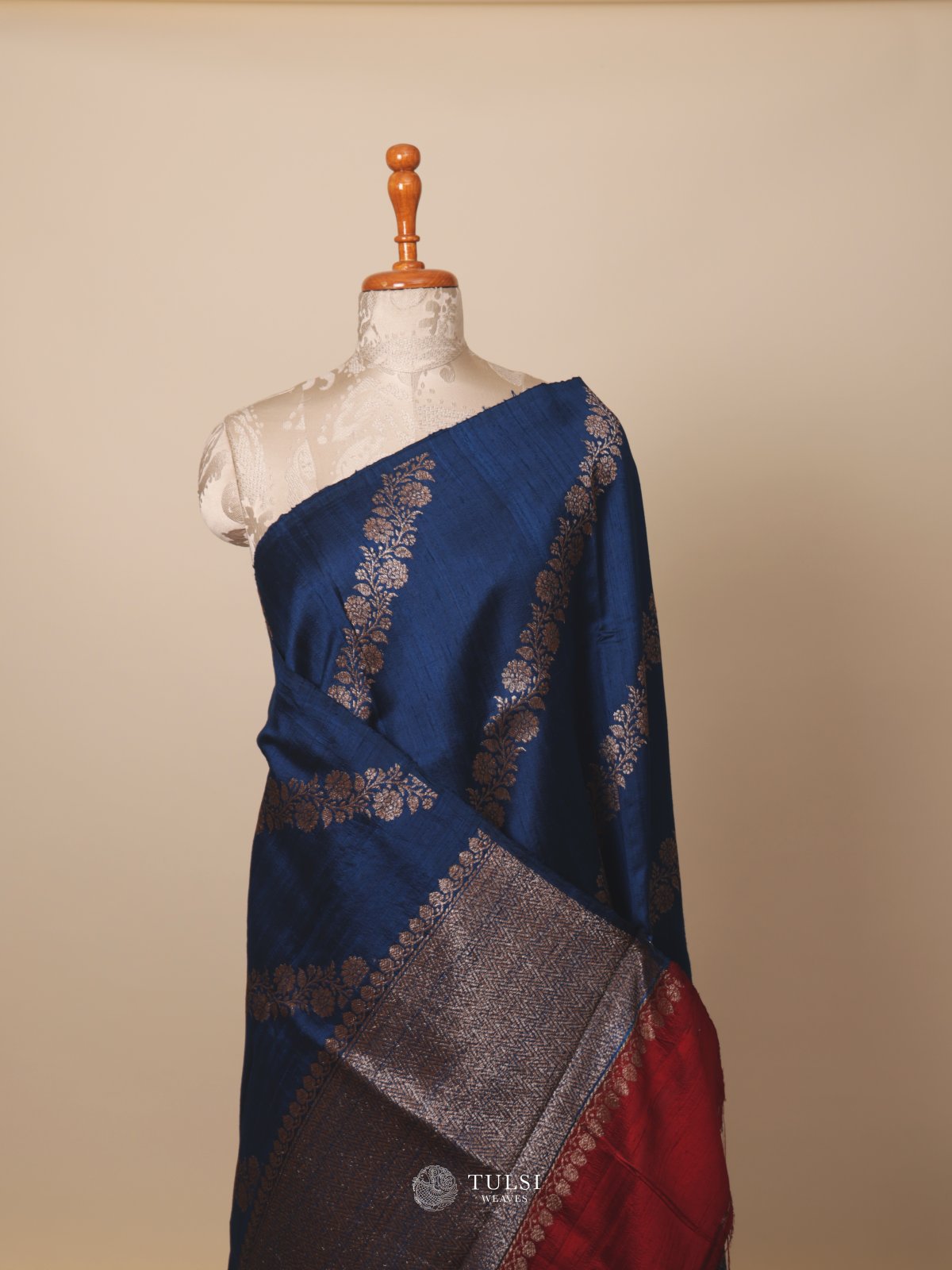 Peacock Blue Tussar Silk Saree