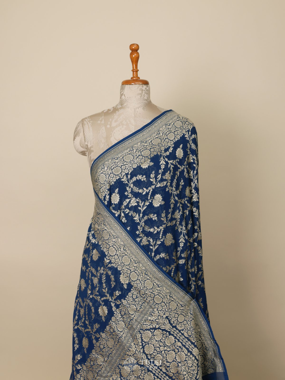Dark Blue Banaras Georgette Silk Saree