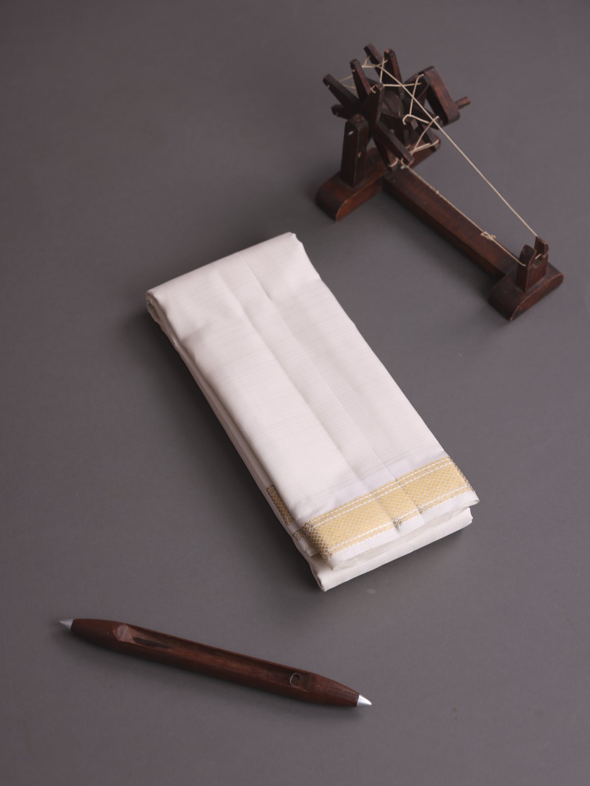 Off White Silk Dhoti With Zari Border