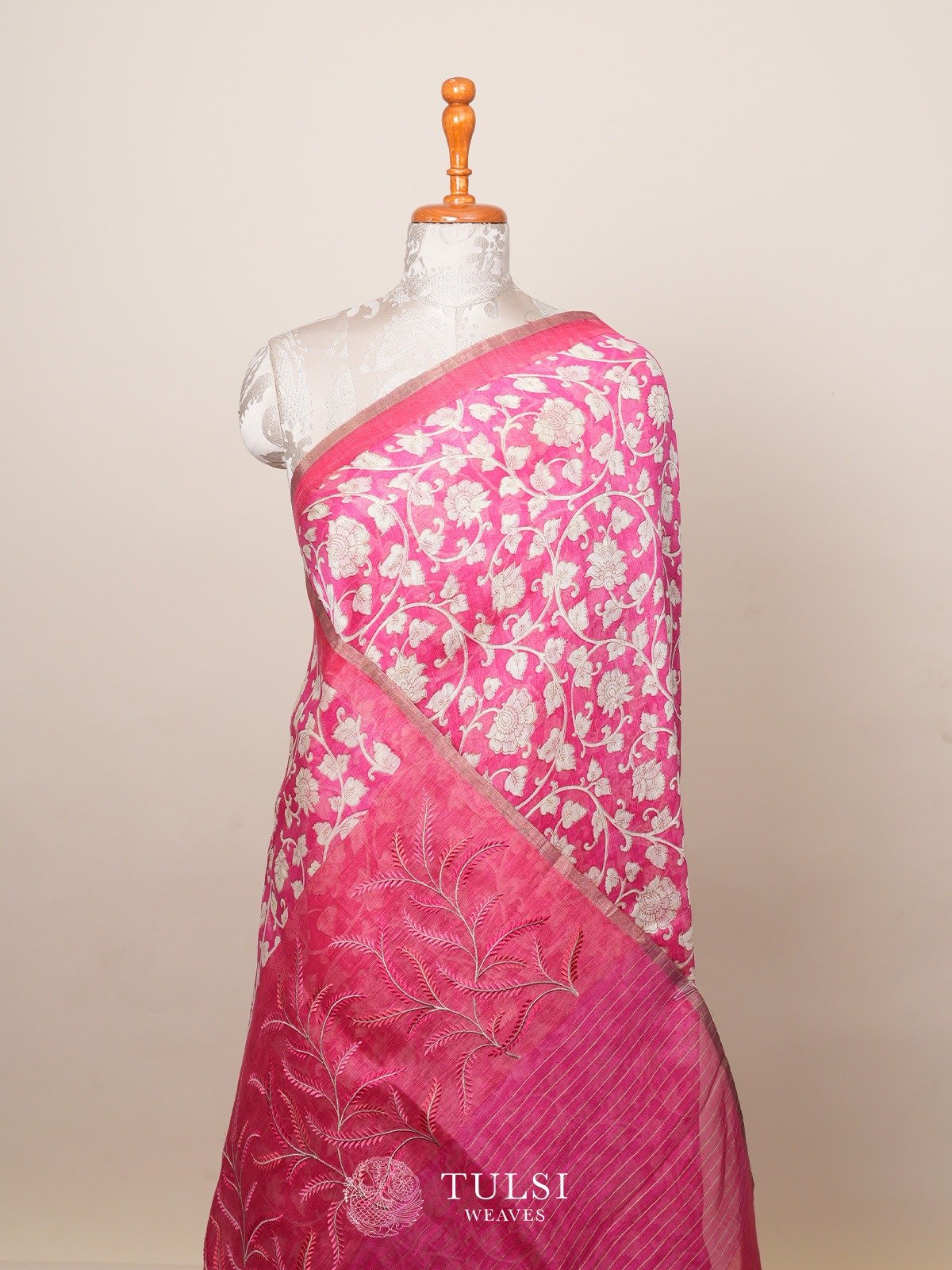 Pink Linen Silk Saree