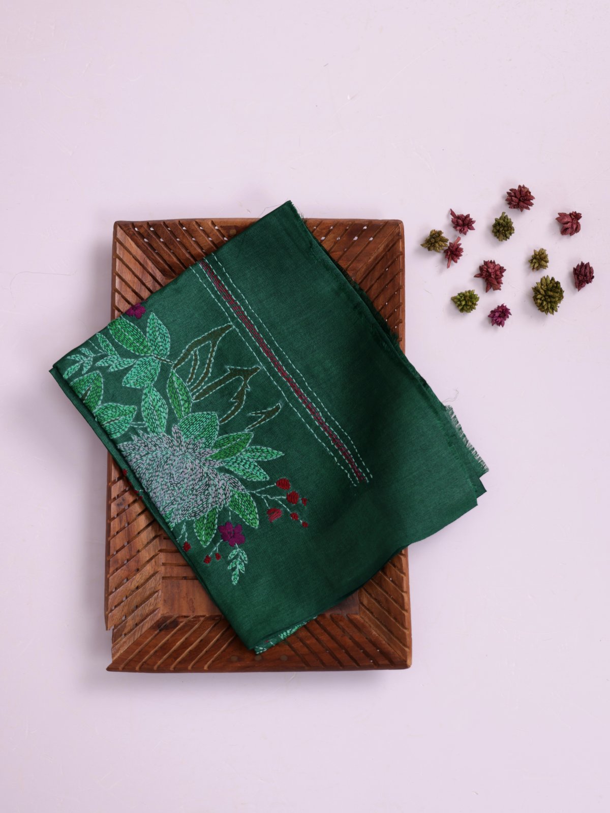 Dark Green Embroidered Tussar Silk Blouse