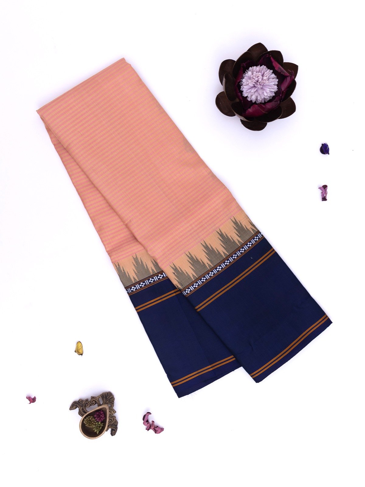 Peach Kanjeevaram Pattu Pett Saree