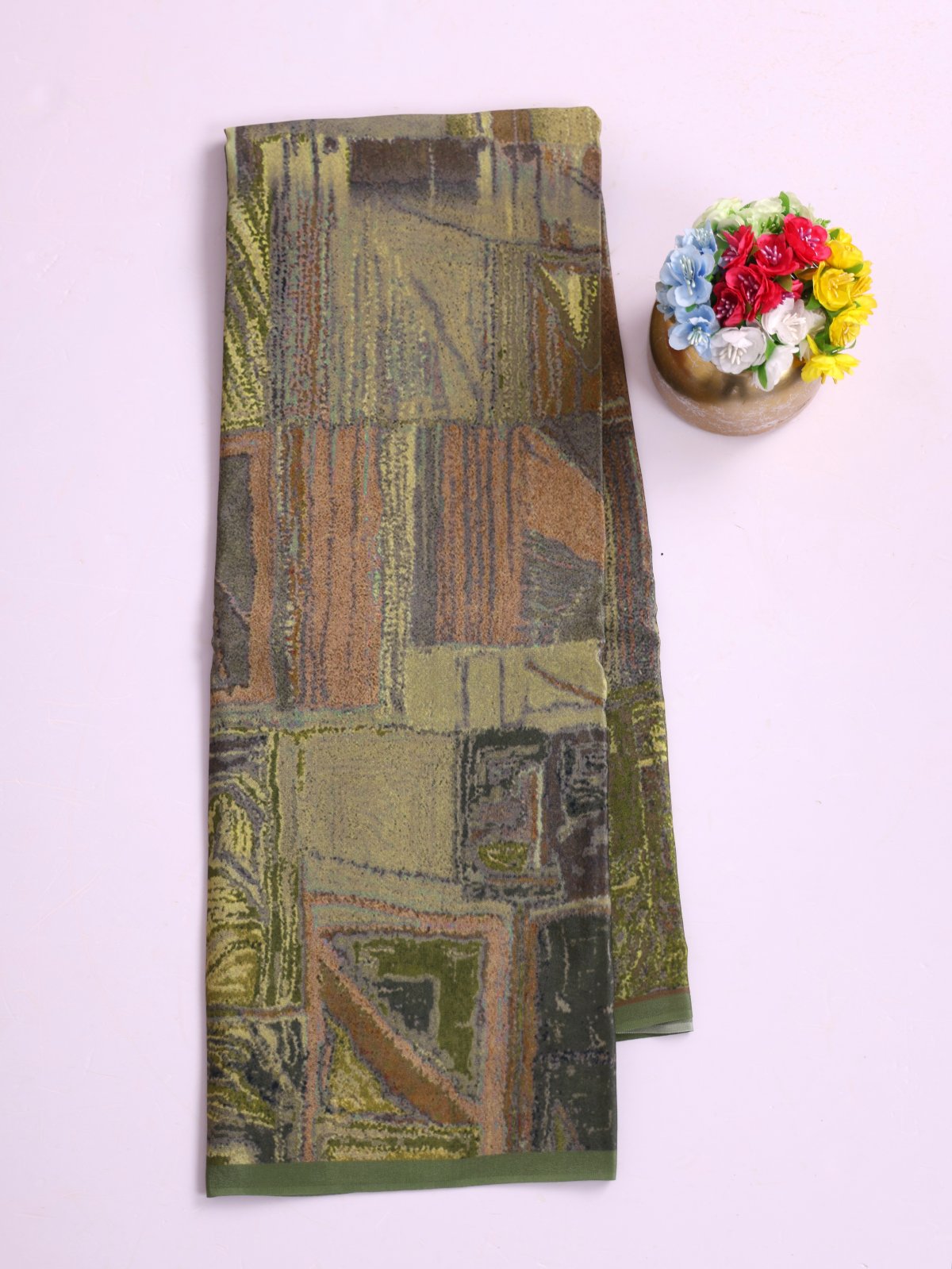 Sage Green Printed Crepe Silk Saree