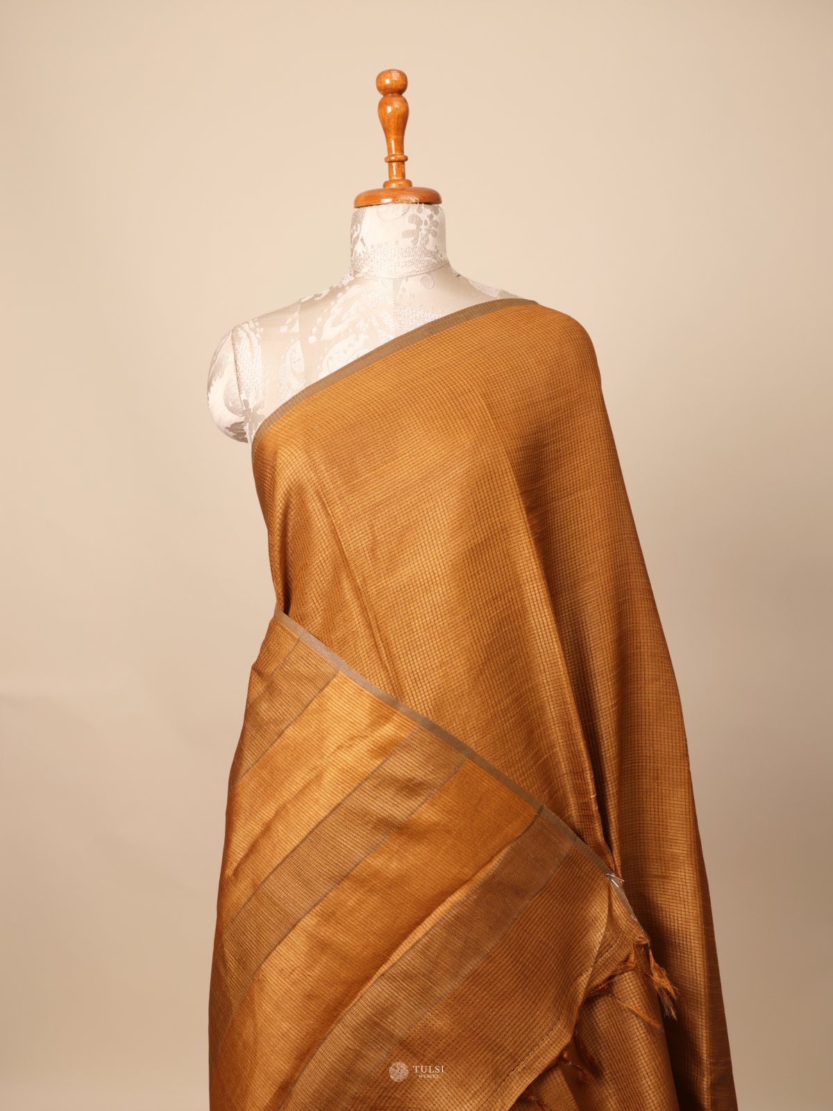 Dark Mustard Tussar Silk Saree