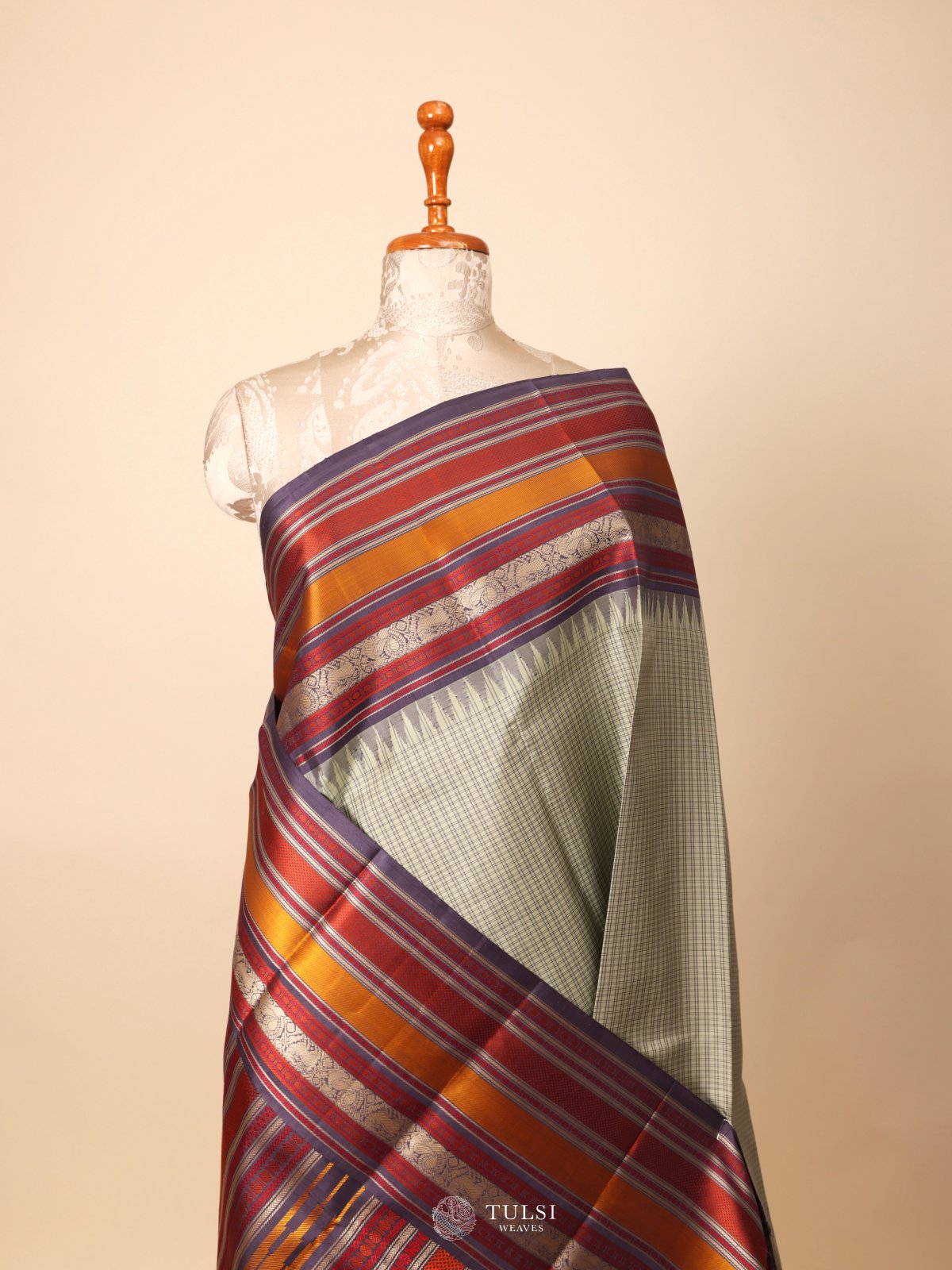Sage Green Kanjeevaram Pattu Pett Silk Saree