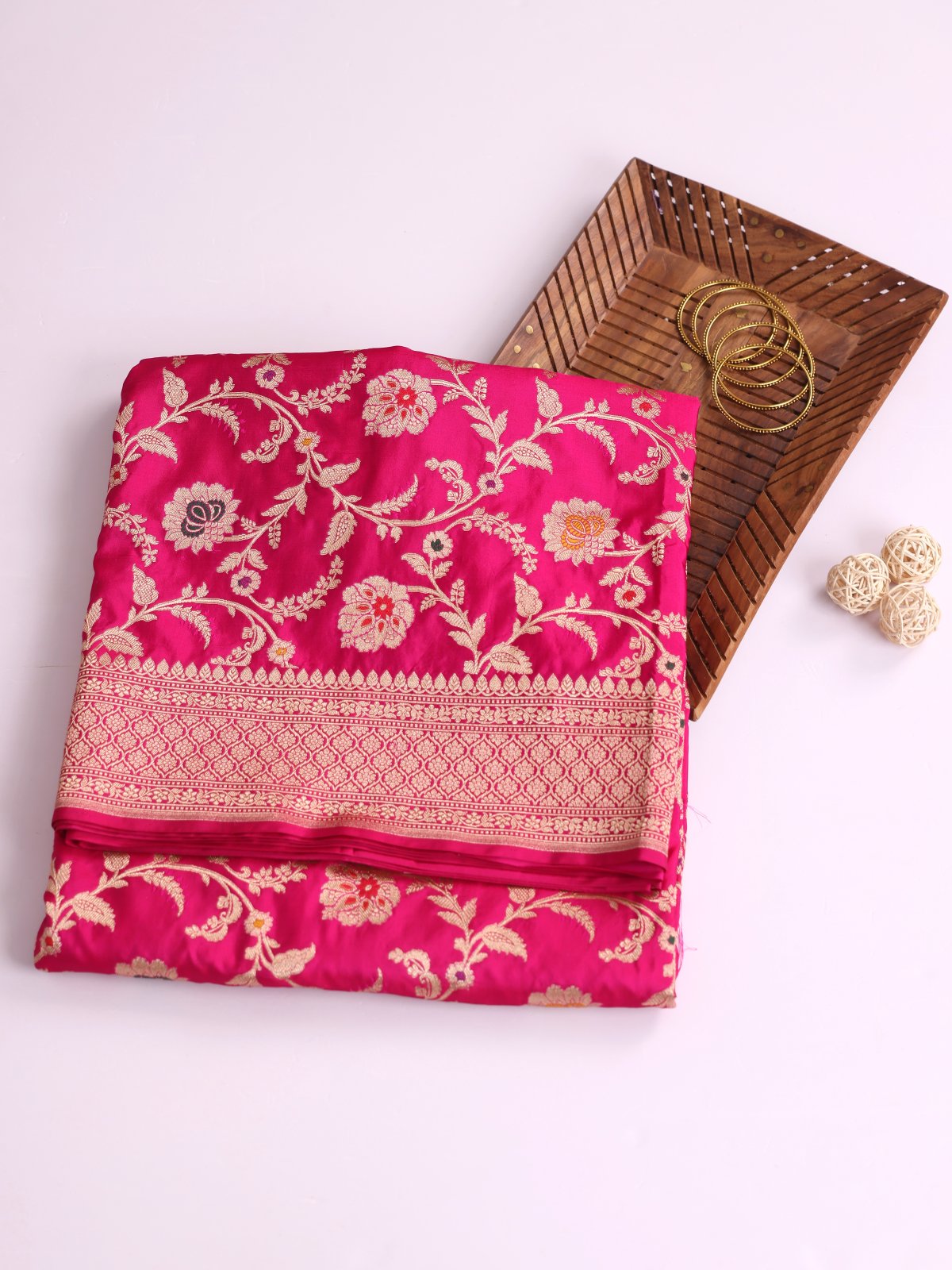 Rani Pink Banaras Silk Saree with Zari Border