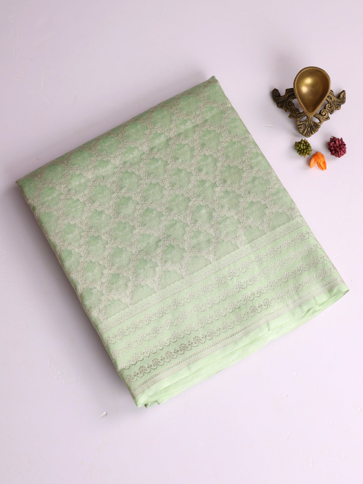Pastel Green Tissue Organza Silk Saree