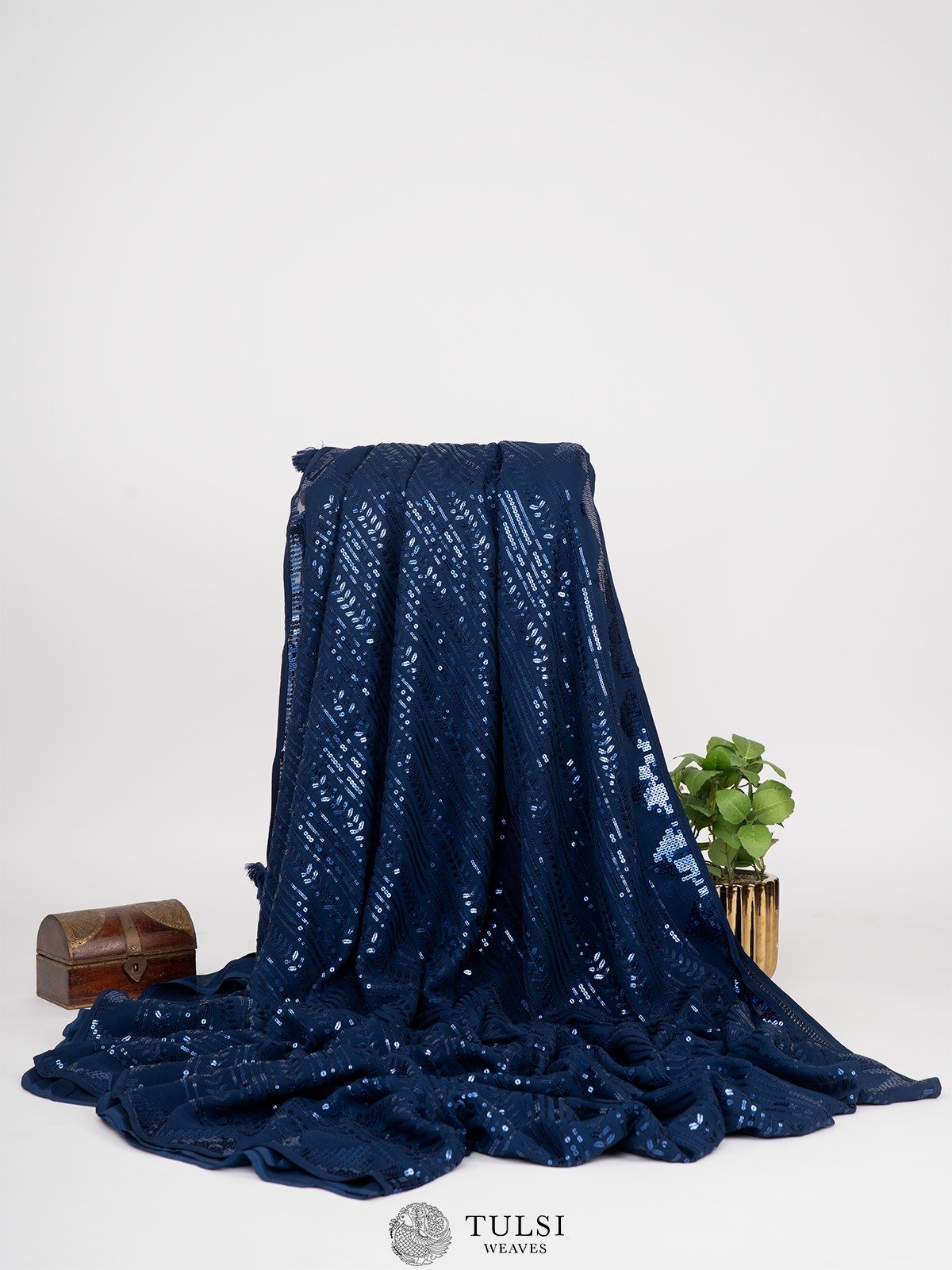 Dark Blue Georgette Saree With Sequins Design