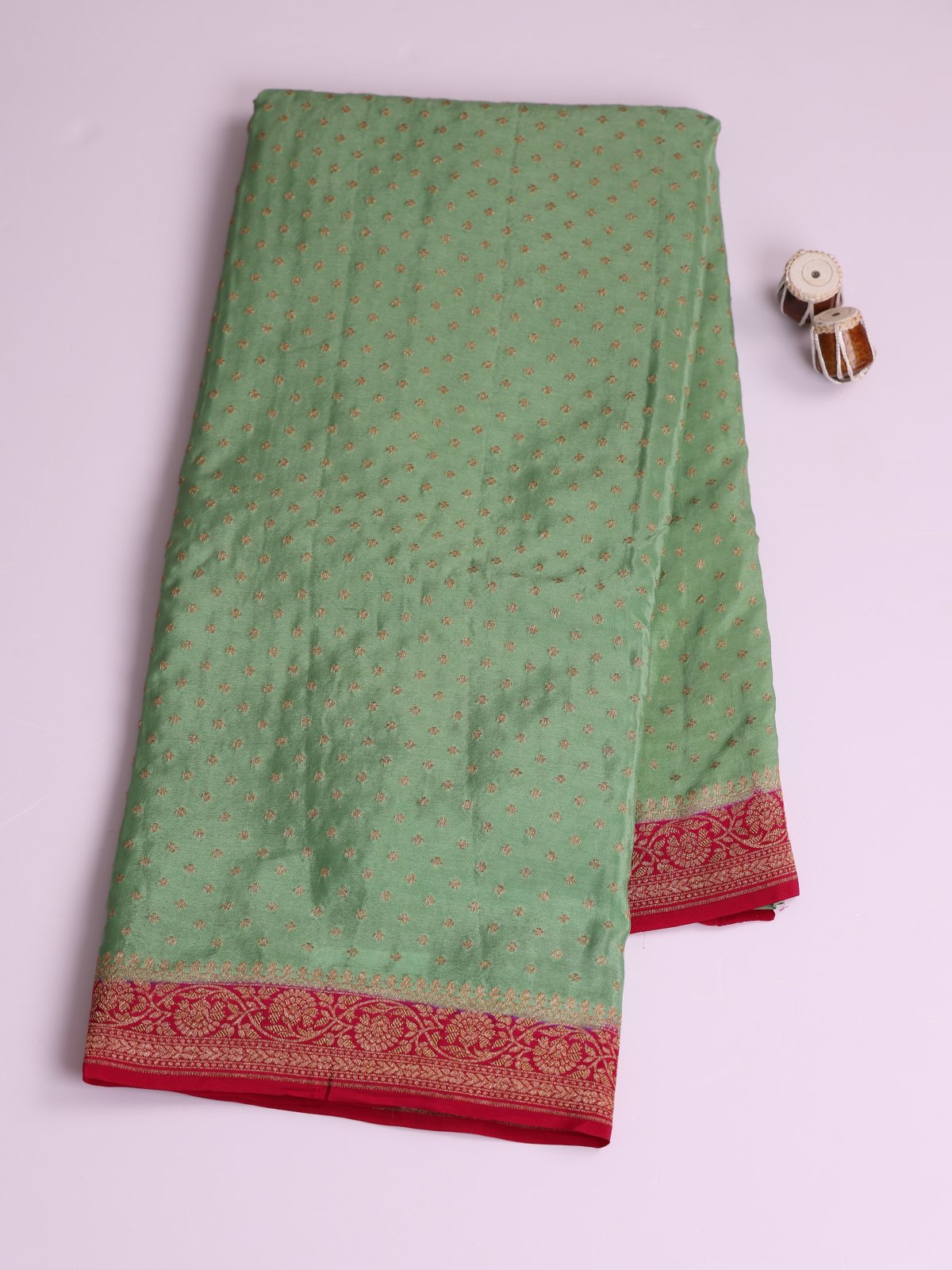 Dusty Green Banaras Crepe Silk Saree With Maroon Border