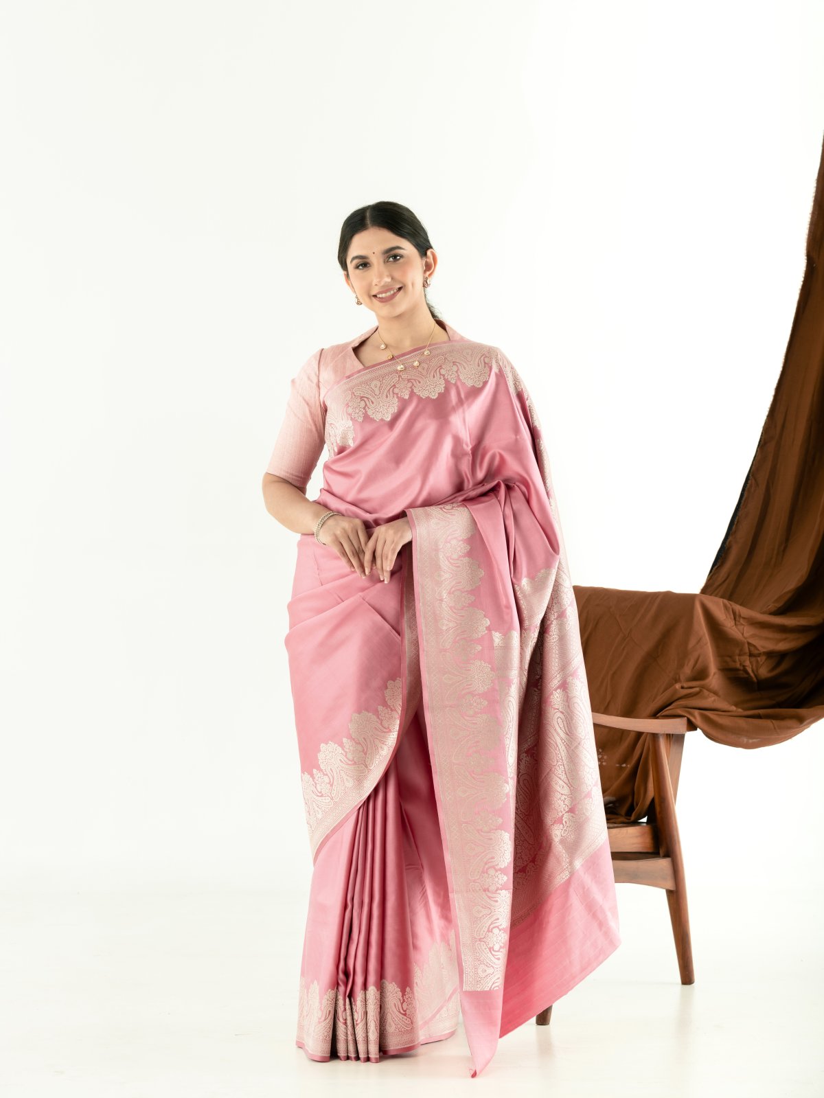 Dusty Pink Mashru Silk Saree with Self Zari Border