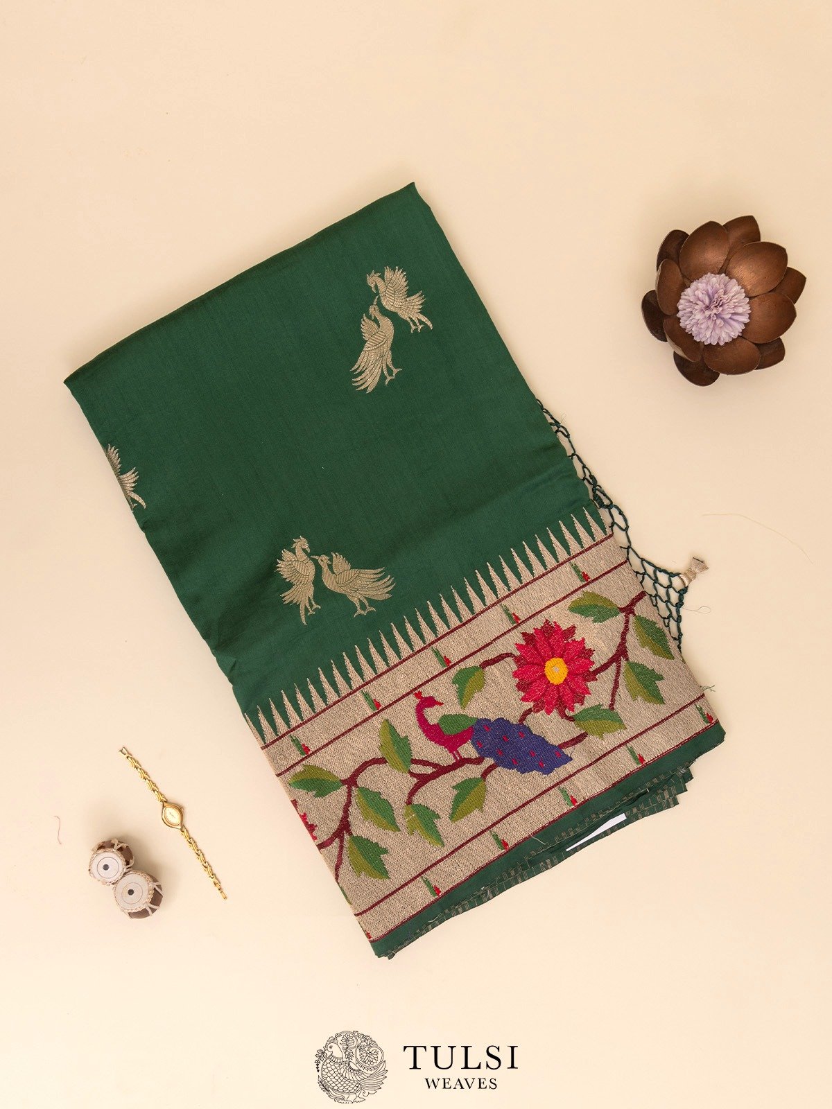 Green Chaniya Silk Saree with Paithani Border