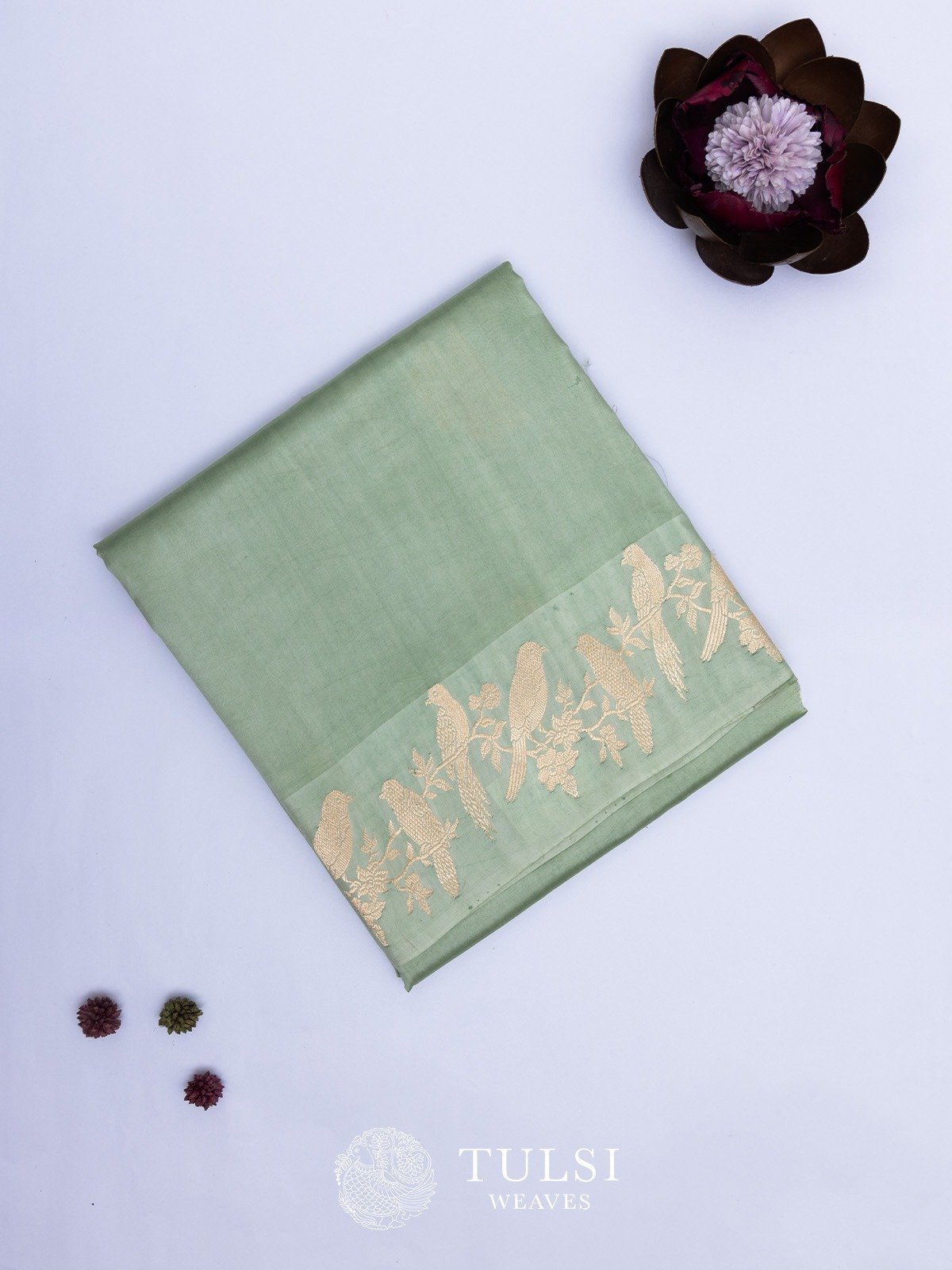 Pastel Green Banaras Silk Saree with Satin Border