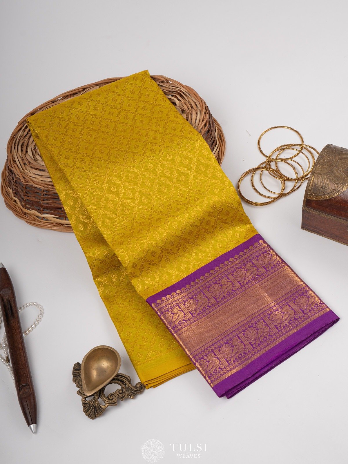 Lemon Yellow Kanjeevaram Silk Pavadai