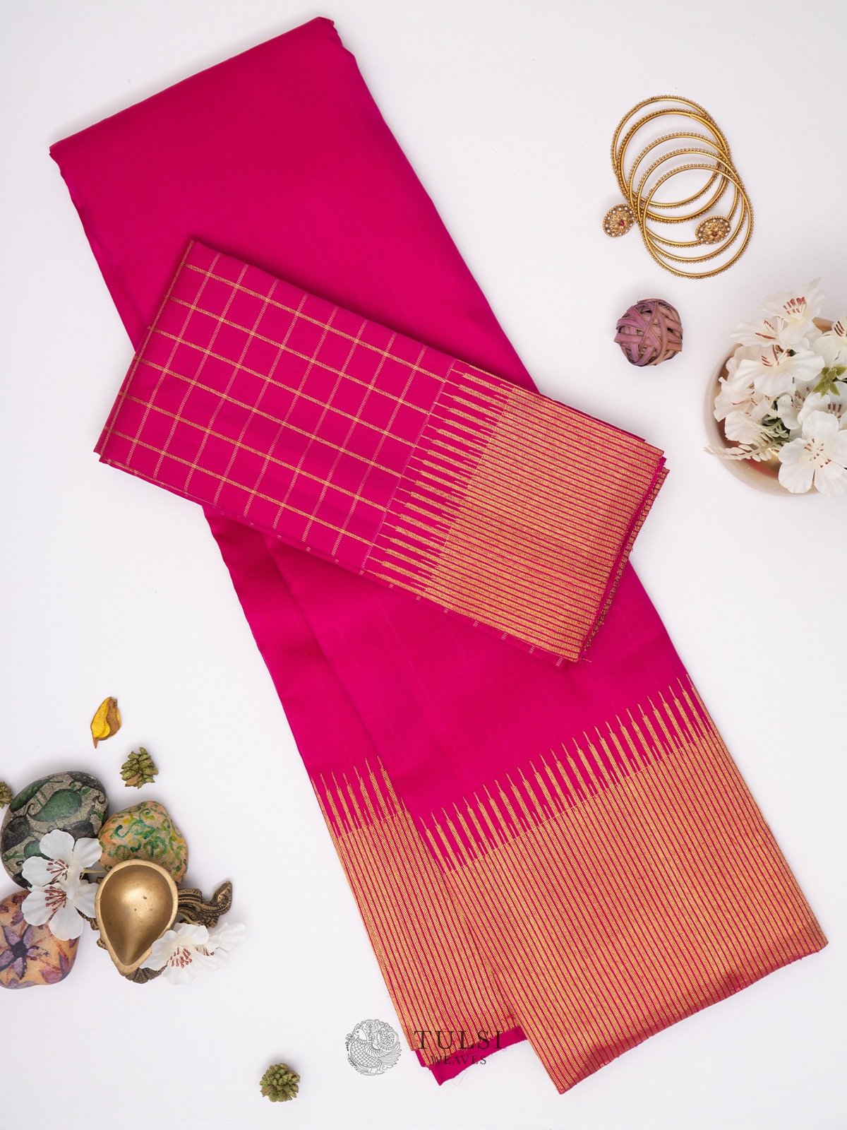 Reddish Pink Kanchipuram Silk Saree with two blouse