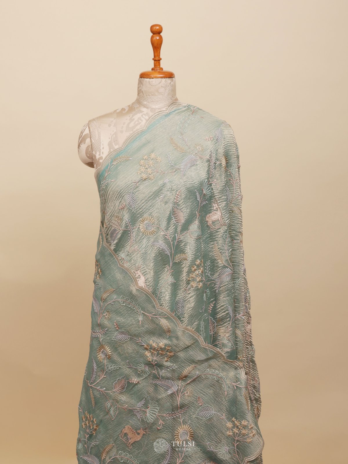 Blue Organza Embroidery Saree