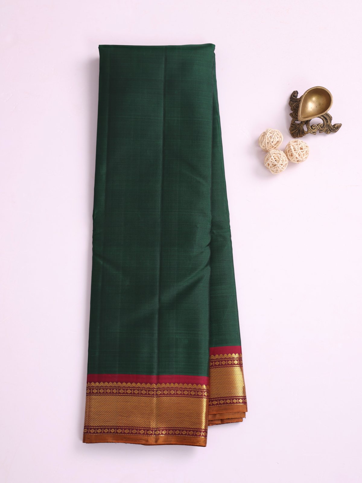Bottle Green Kanjeevaram Silk Saree With Maroon Zari Border