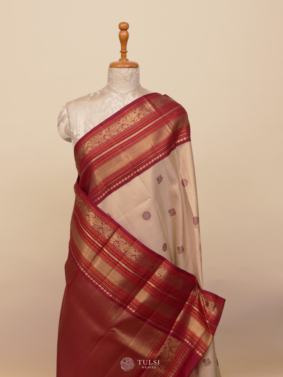 Beige Kanjeevaram Silk Saree