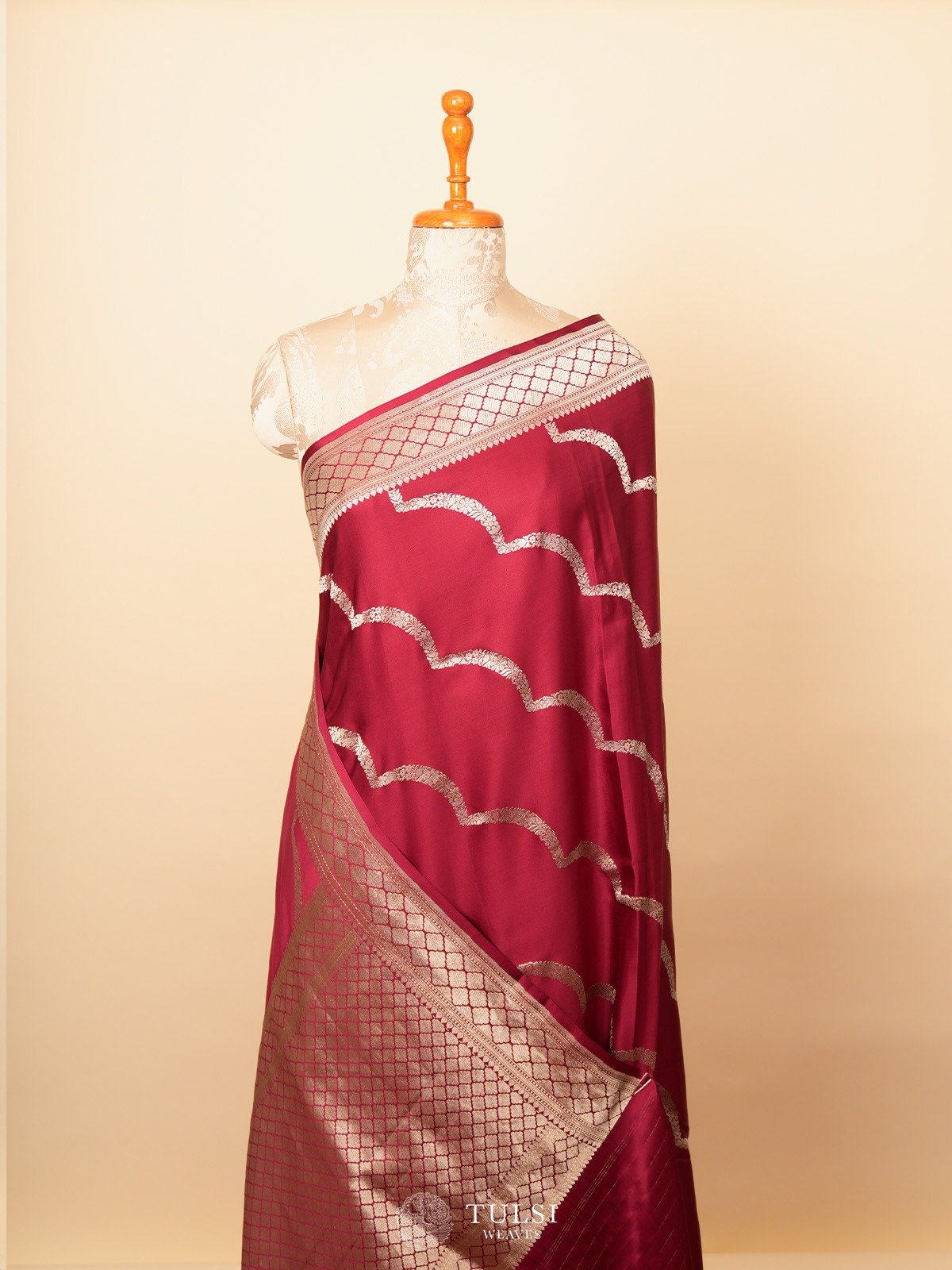 Dark Red Mushru Silk Saree