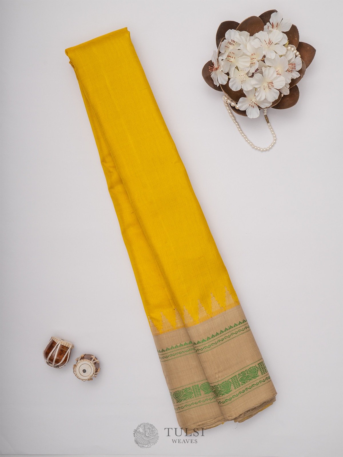 Yellow Gadwal Silk Saree