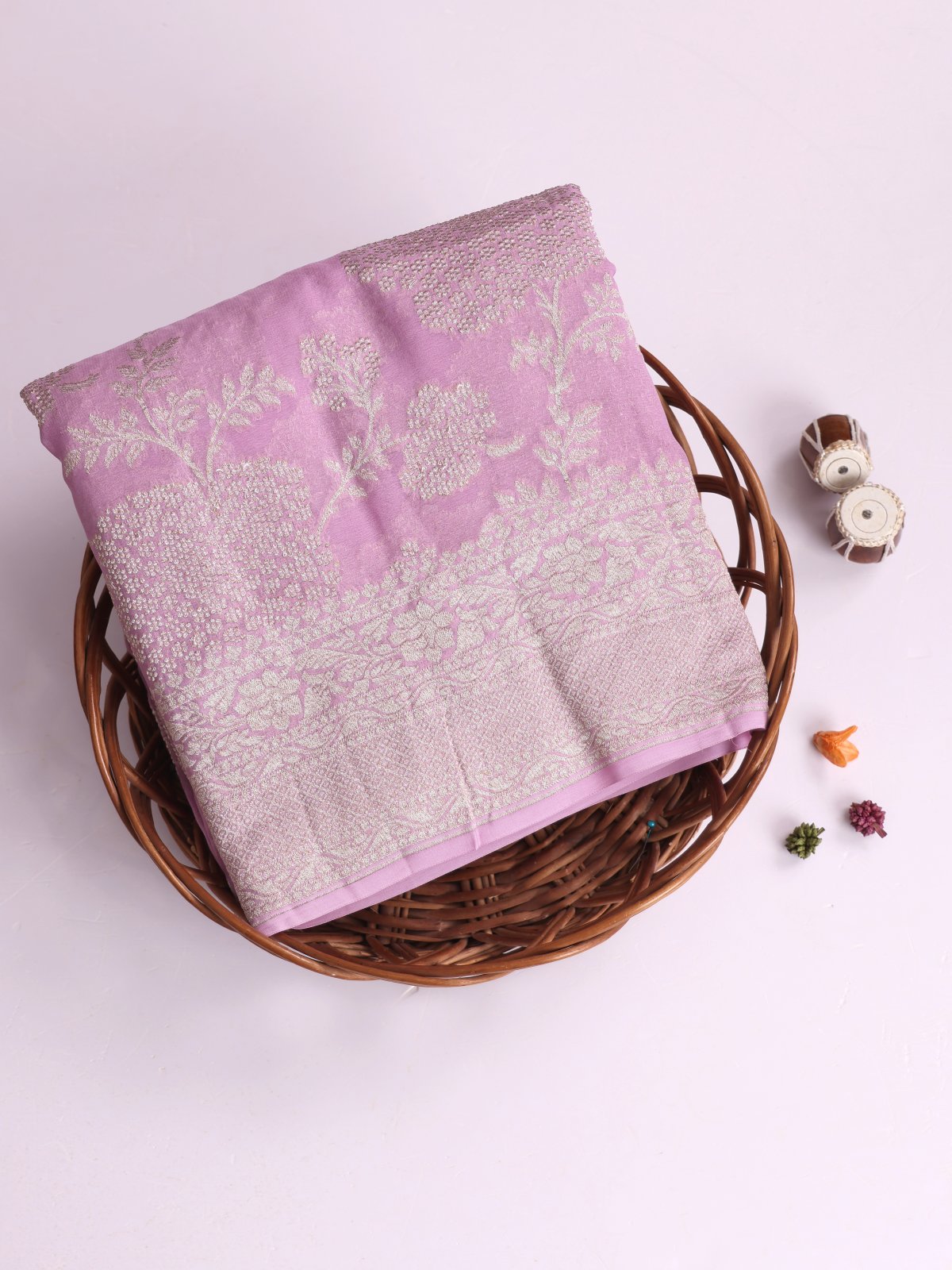 Lilac Banaras Georgette Silk Saree