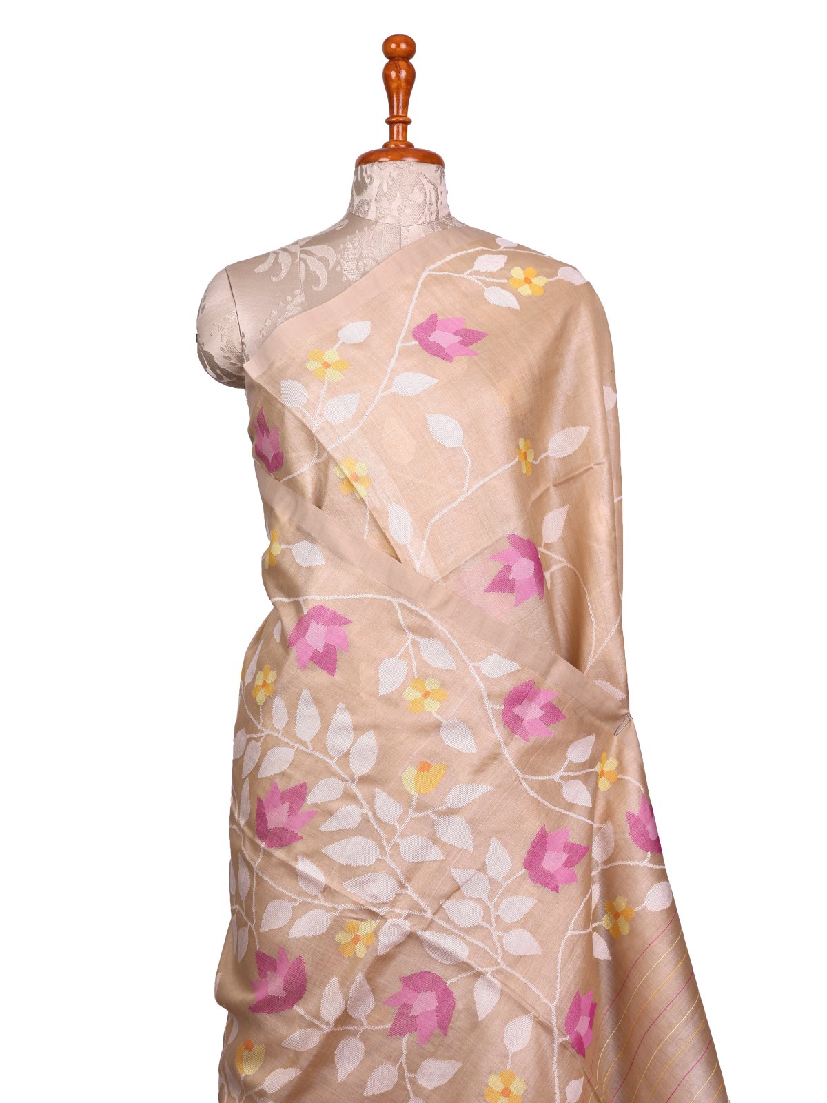 Beige Tussar Jamdani Silk Saree