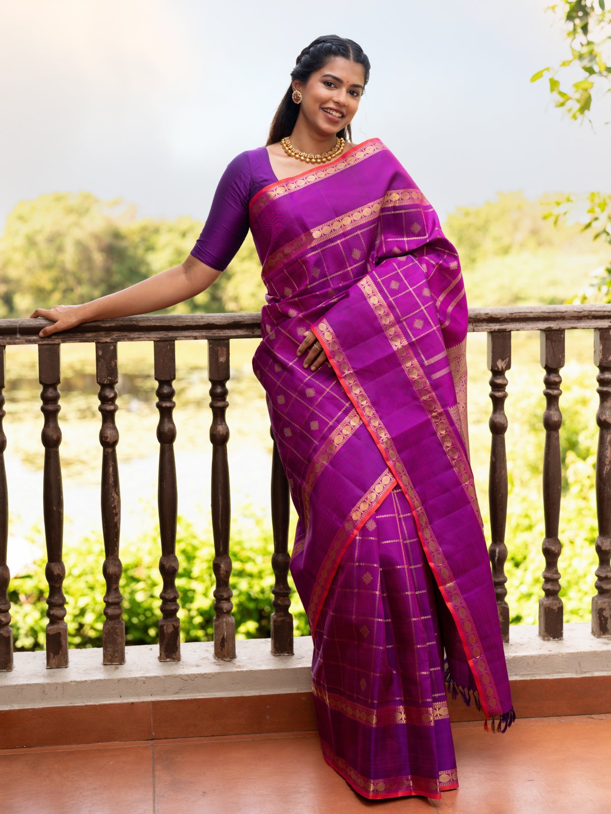 Magenta Kanjeevaram Silk Saree with Rettapett Border 