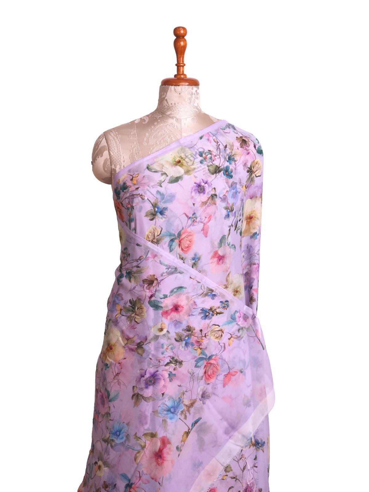 Lavender Printed Chiffon Saree