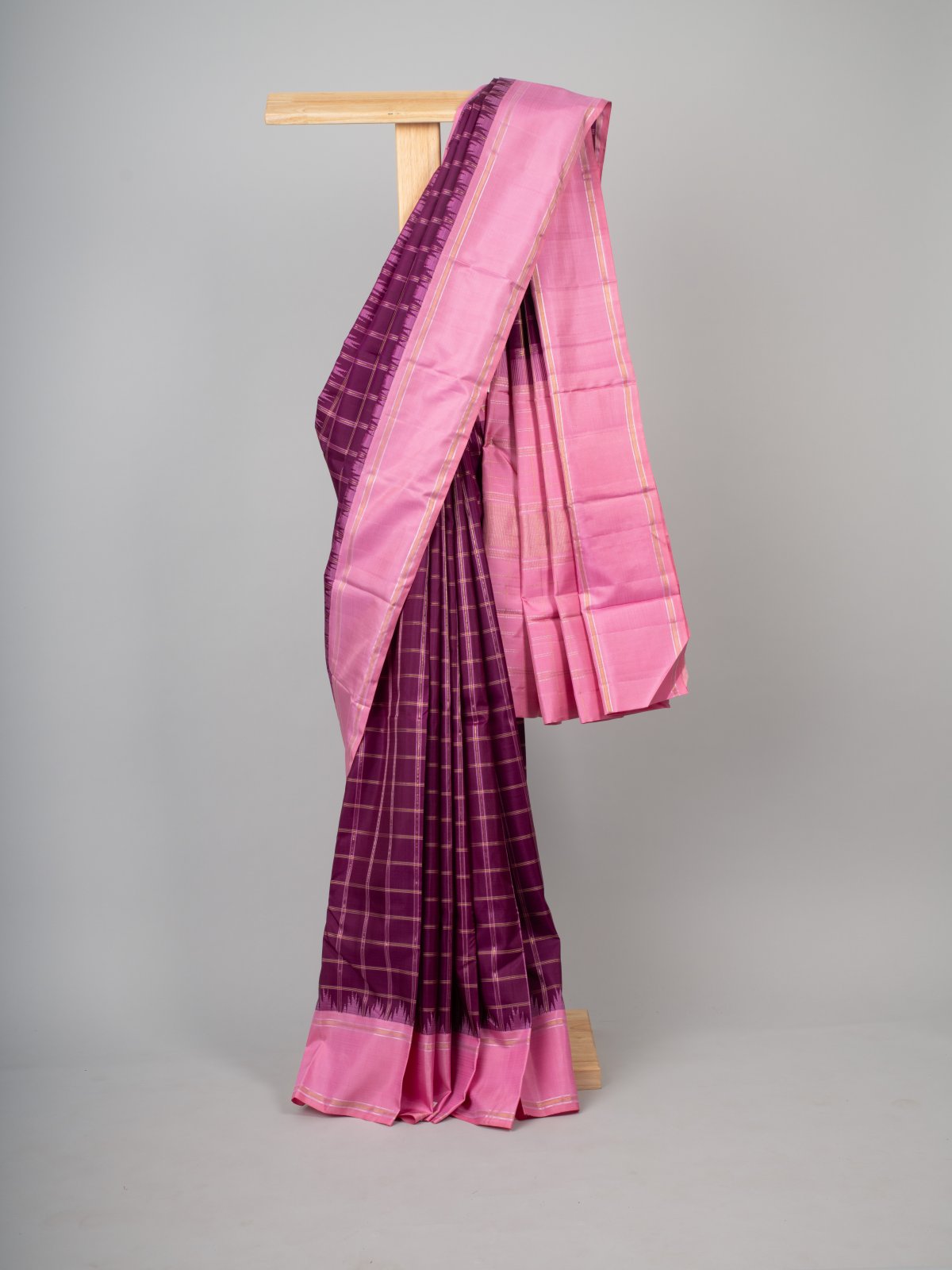 Purple Kanjeevaram Silk Saree With Light Pink Border