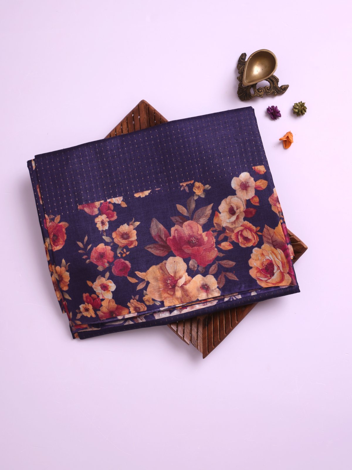 Dark Purple Tussar Silk Saree with Printed Border 