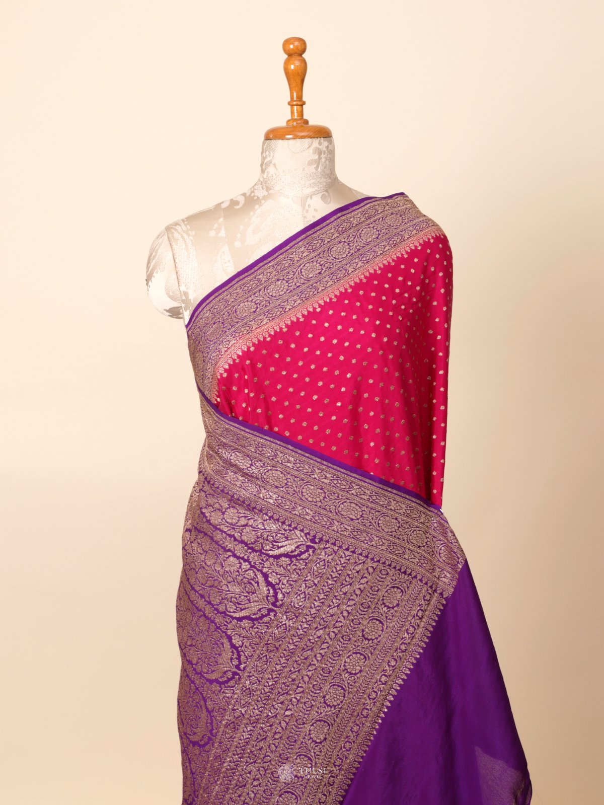 Dark Pink Banaras Crepe Silk Saree