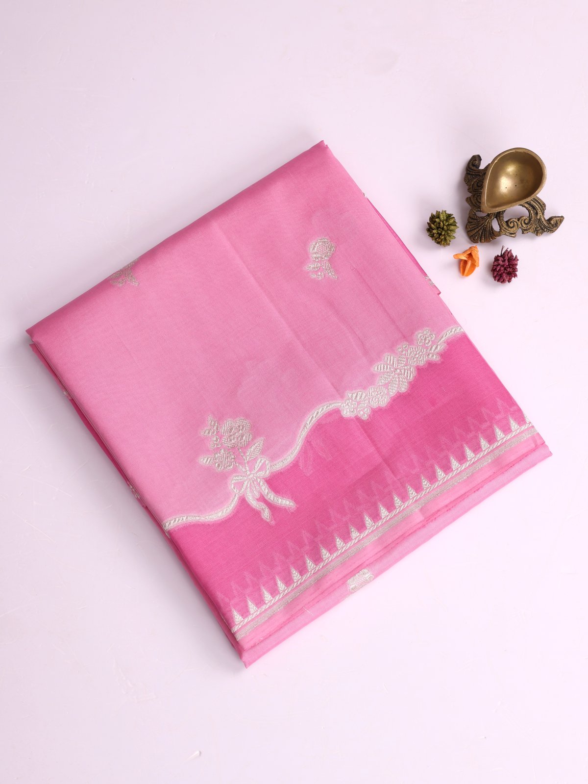 Pink Mashru Silk Saree With Organza Border