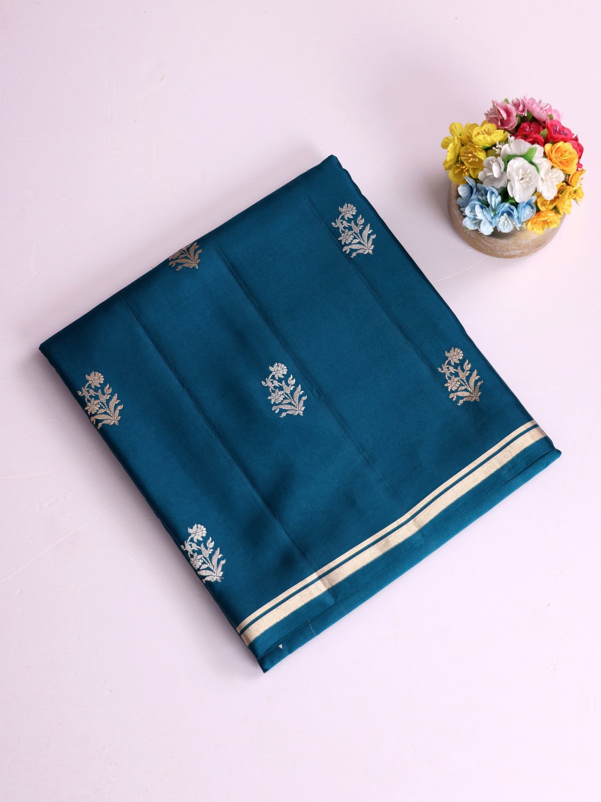 Peacock Blue Mashru Silk Saree