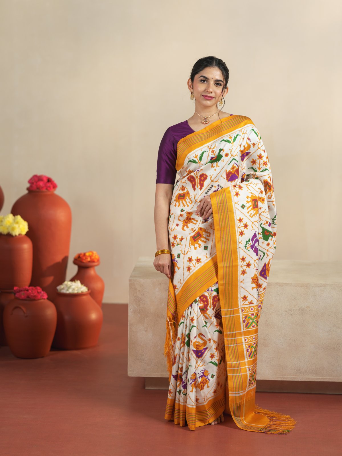 Curated 6 - Off White Patan Patola Silk Saree