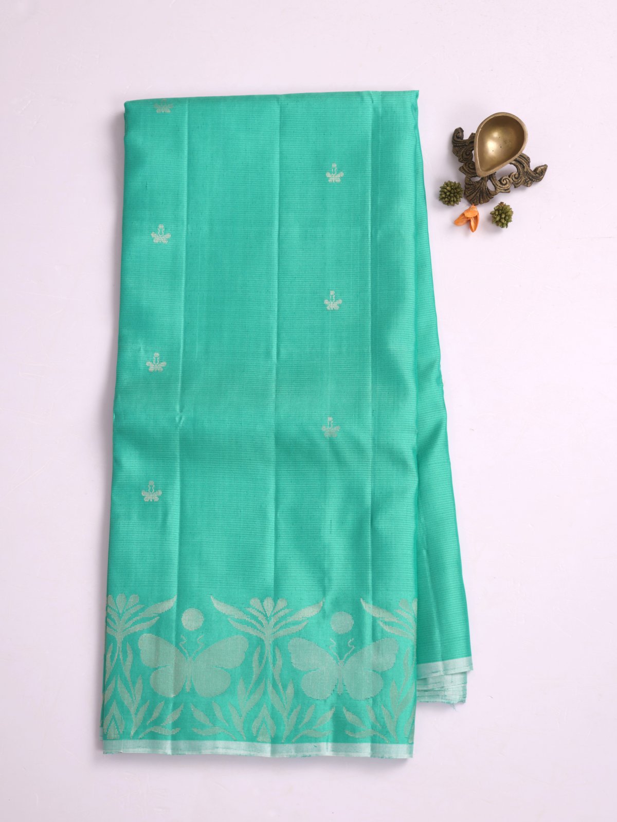 Teal Green Soft Silk Tussar Saree