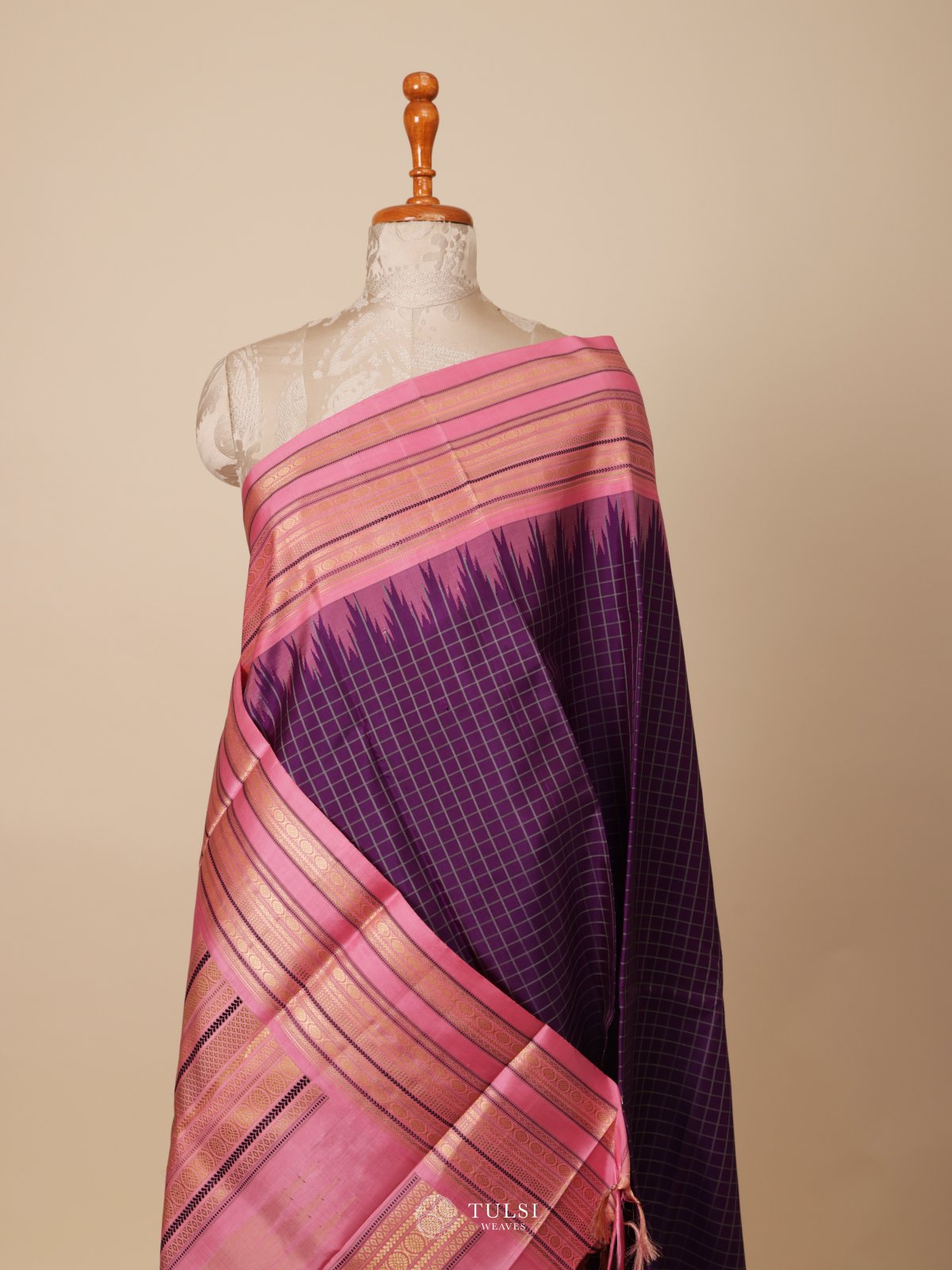 Purple Kanjeevaram Pattu Pett Silk Saree