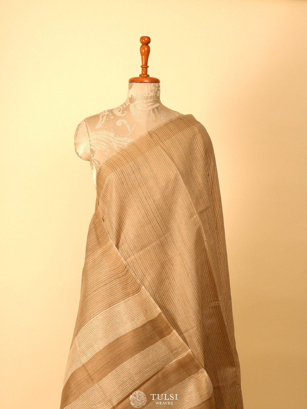 Cream Tussar Silk Saree