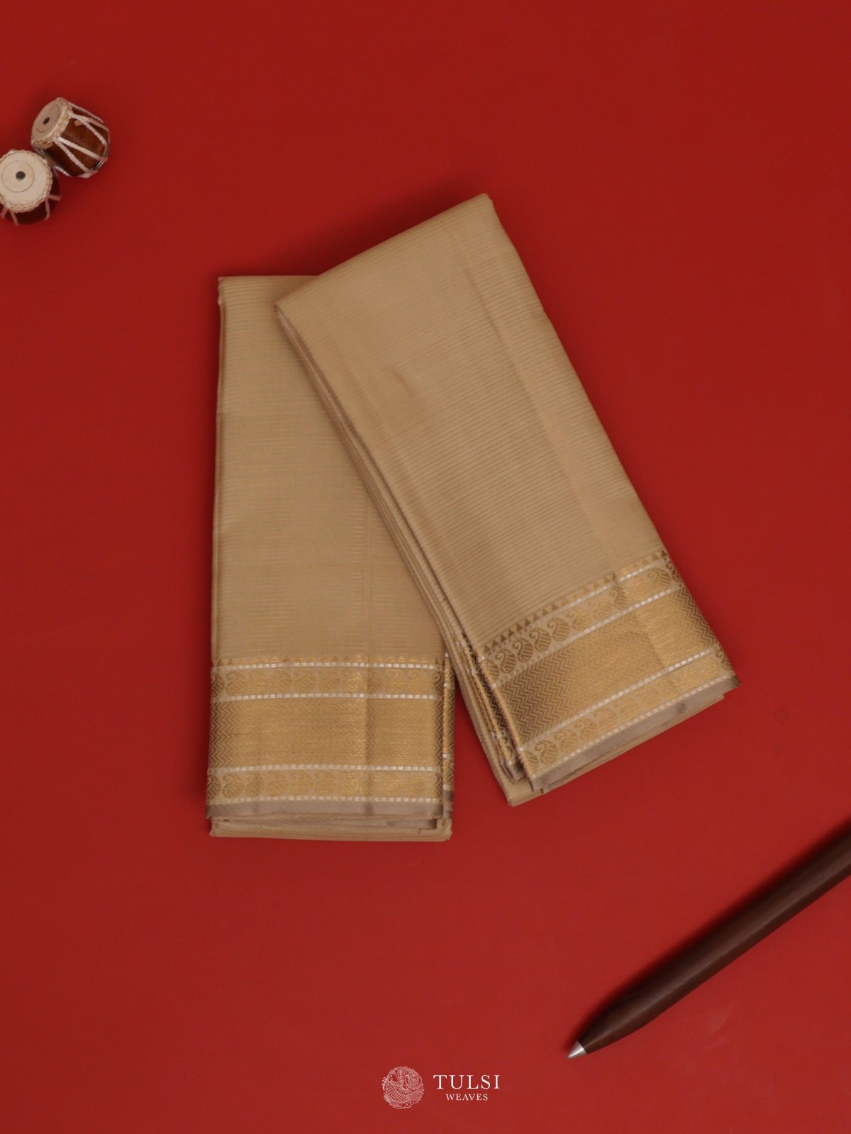 Khaki Silk Dhoti And Vasthram With Self Zari Border