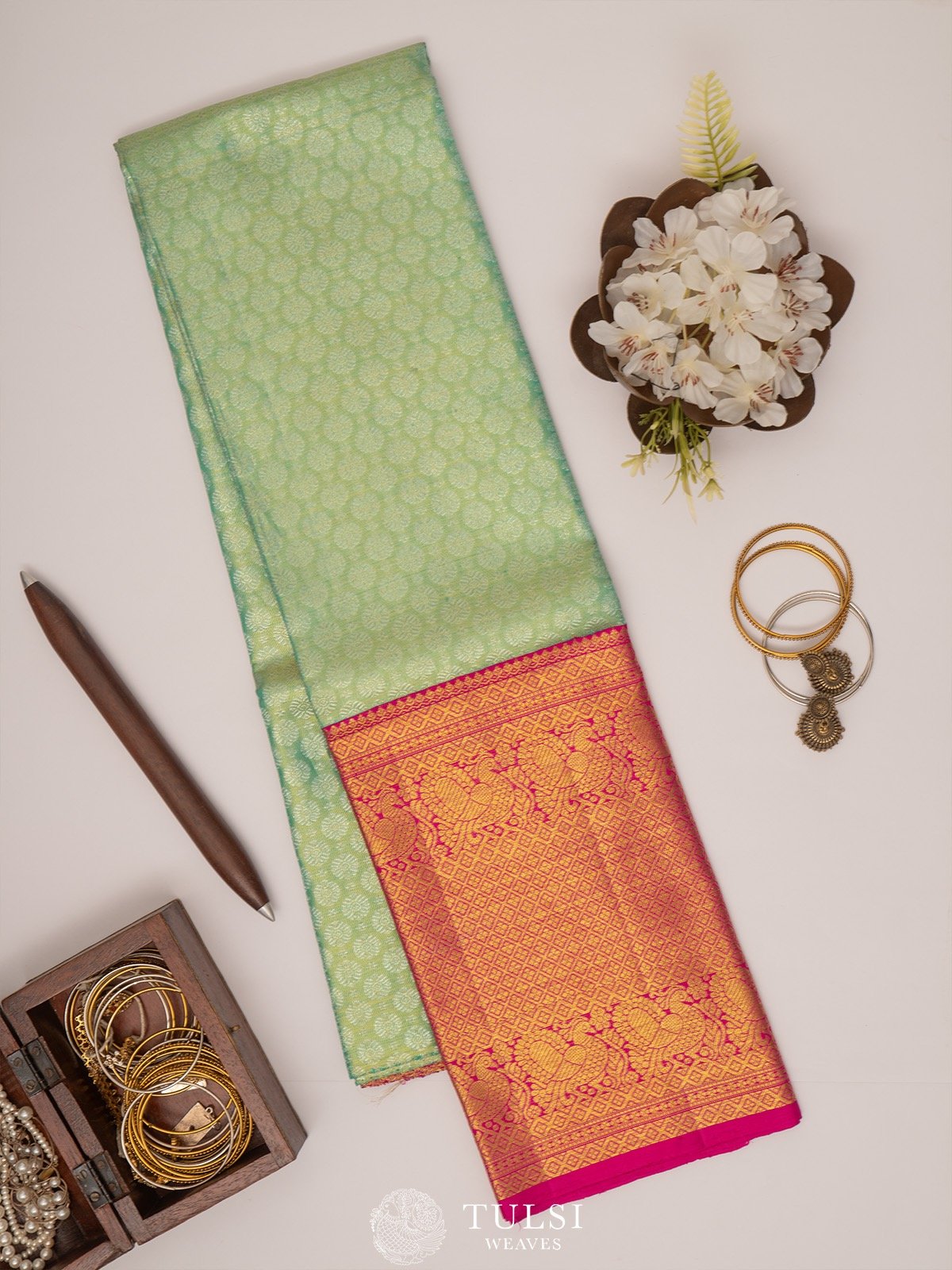 Teal Green Kanchipuram Tissue Silk Pavadai