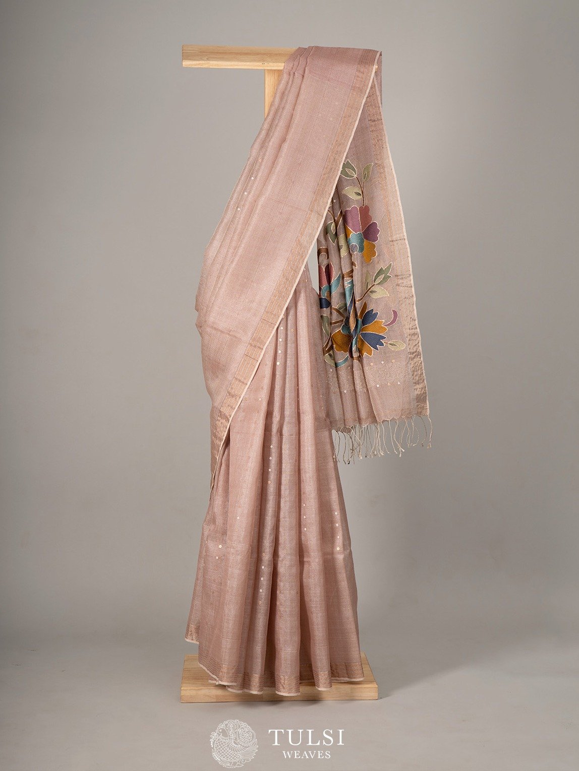 Dusty Pink Tussar Silk Saree