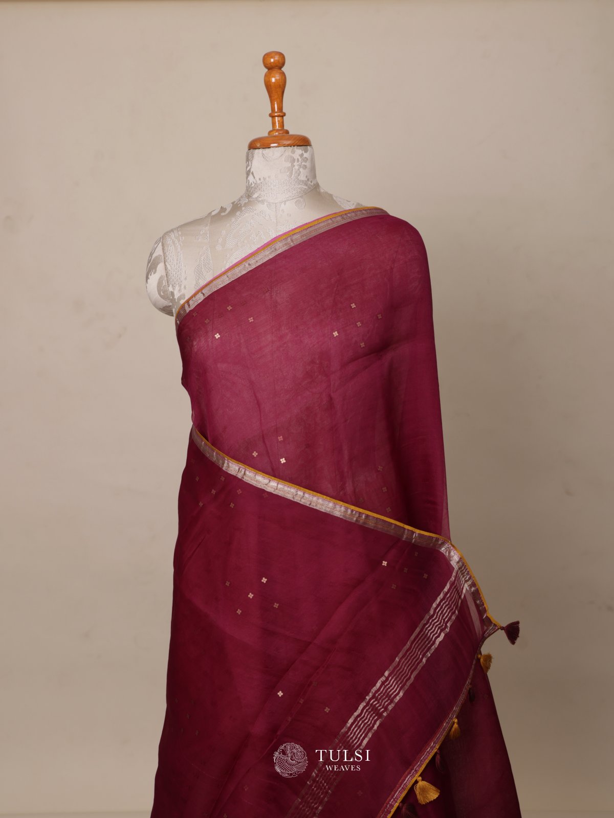 Magenta Organza Saree with Kalamkari Blouse