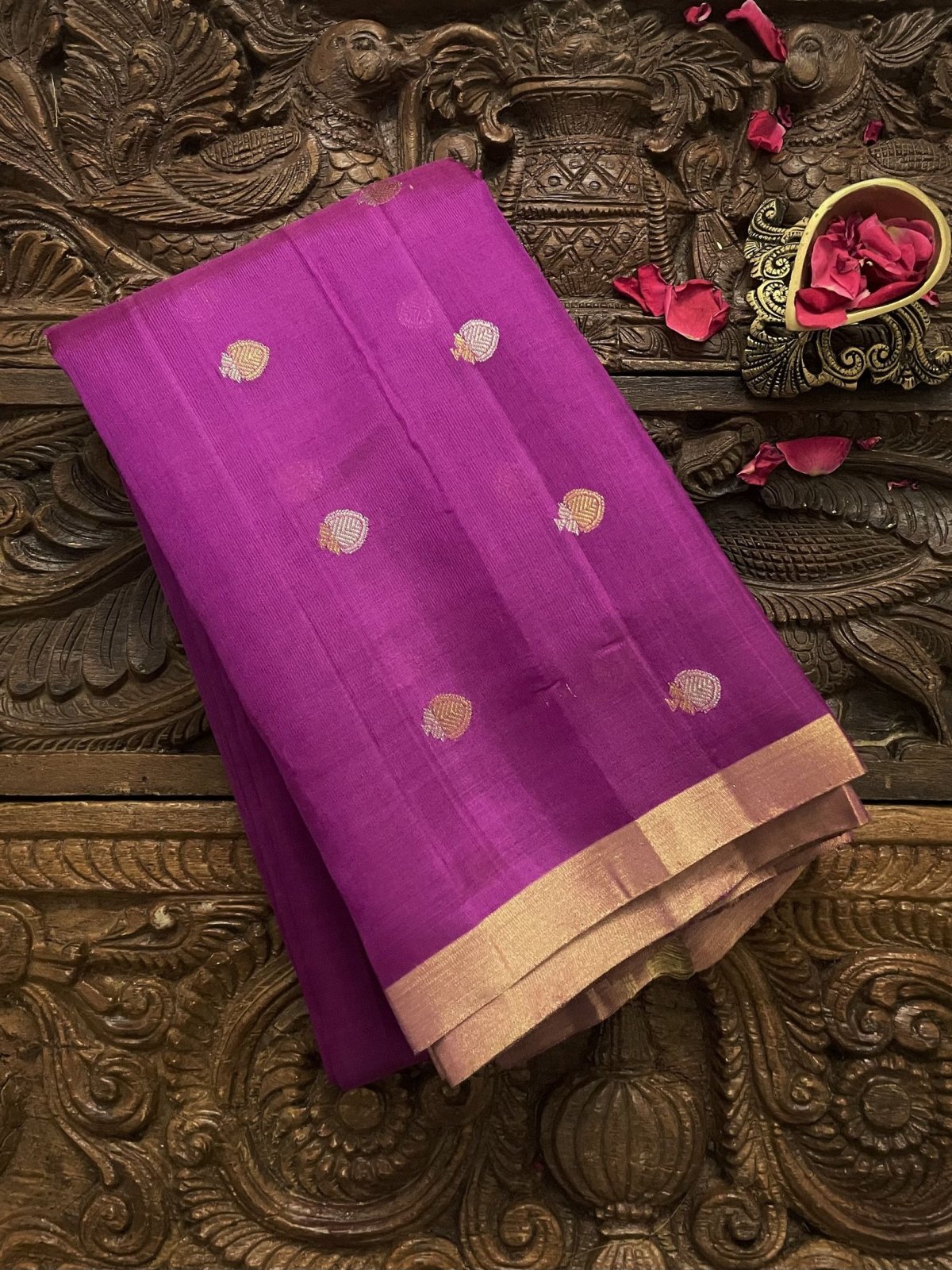 Purple-Pink Chanderi Silk Blouse With Gold And Silver Detailing
