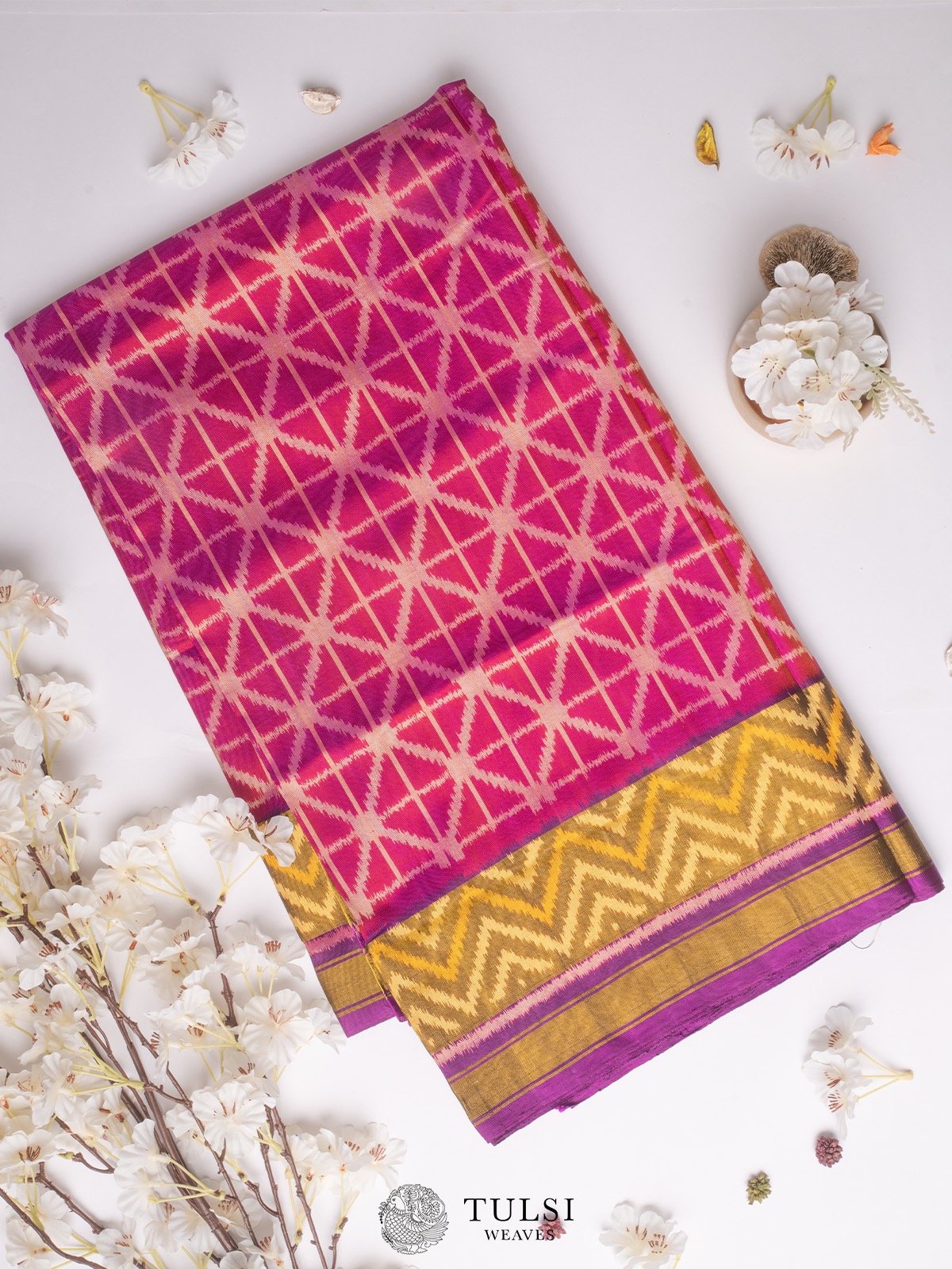 Pink Patola Silk Saree with Violet border