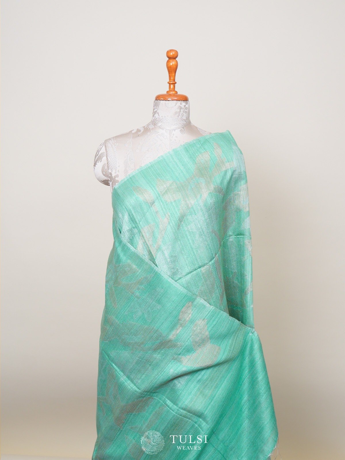 Teal Green Bailou Tussar Saree